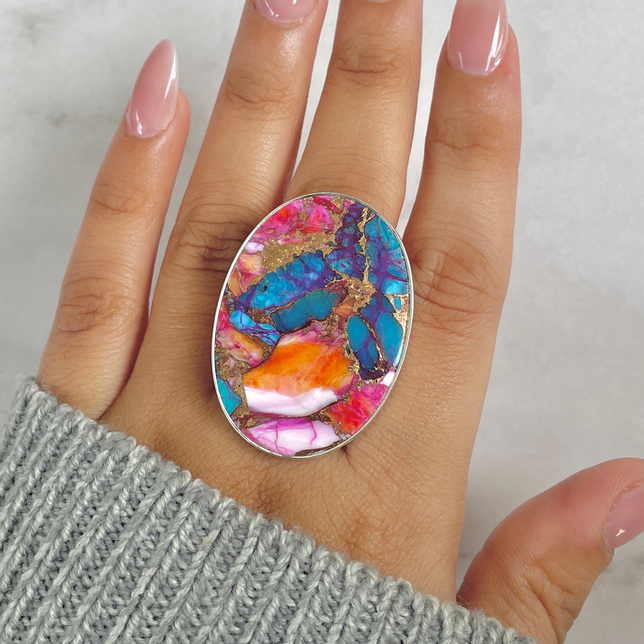 Spiny Oyster Turquoise Ring-(TRO-R-144.)