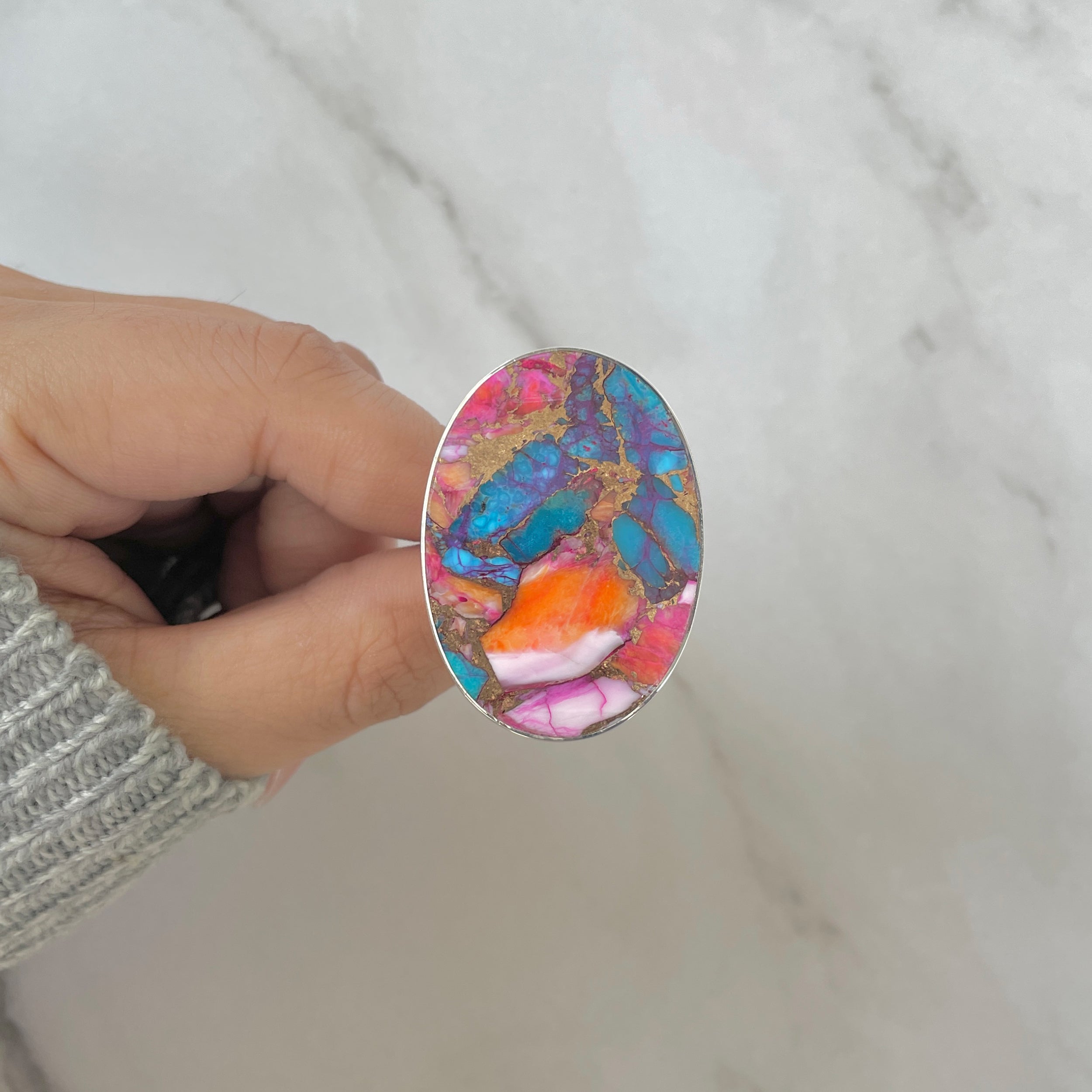 Spiny Oyster Turquoise Ring-(TRO-R-144.)