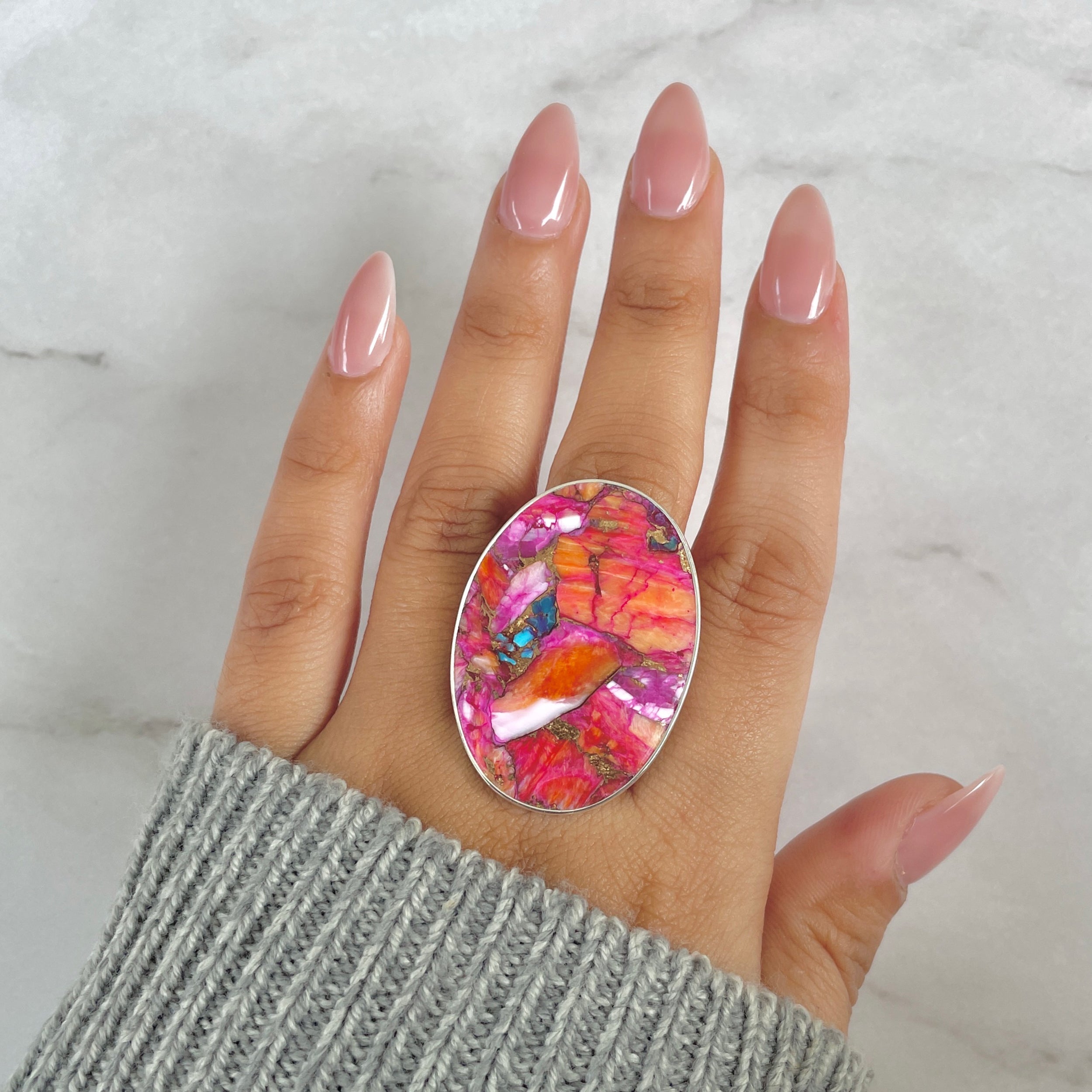 Spiny Oyster Turquoise Ring-(TRO-R-145.)