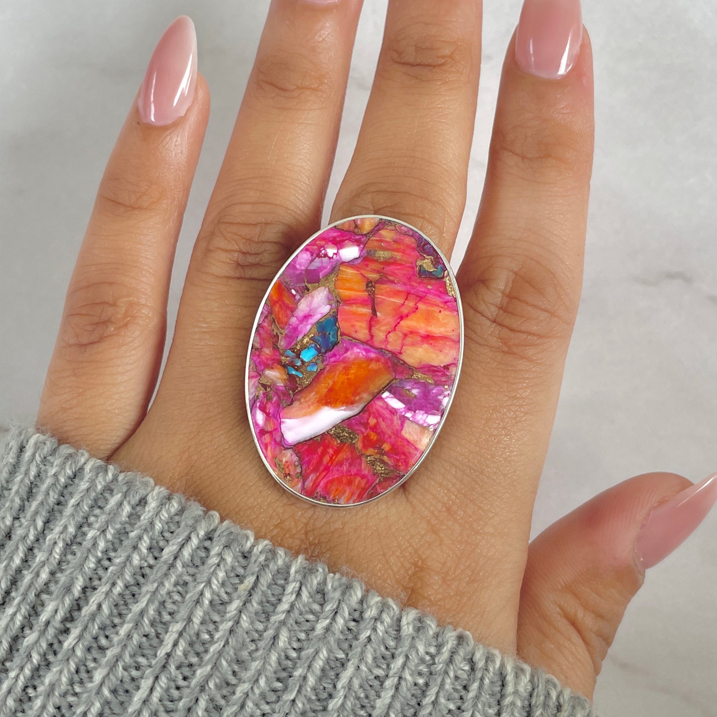 Spiny Oyster Turquoise Ring-(TRO-R-145.)