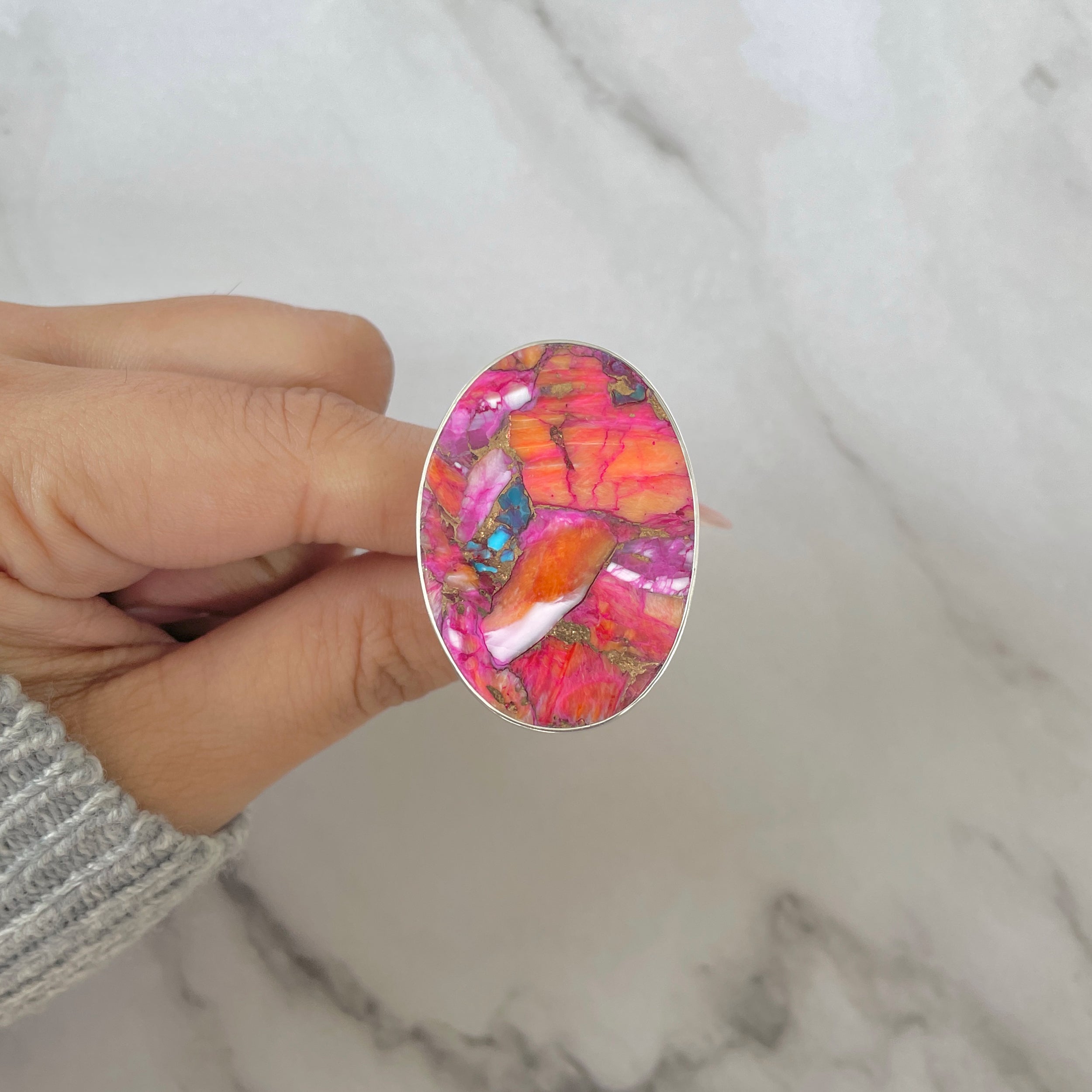 Spiny Oyster Turquoise Ring-(TRO-R-145.)