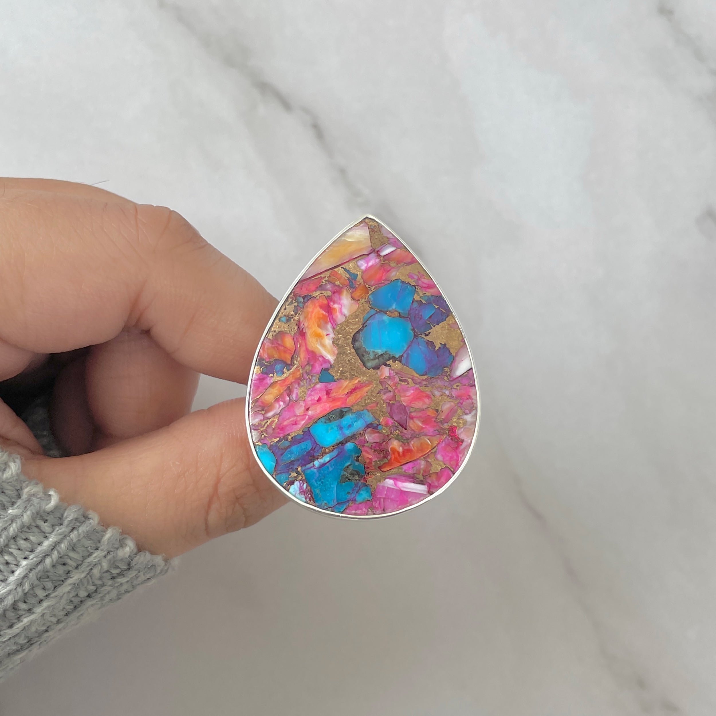 Spiny Oyster Turquoise Ring-(TRO-R-146.)