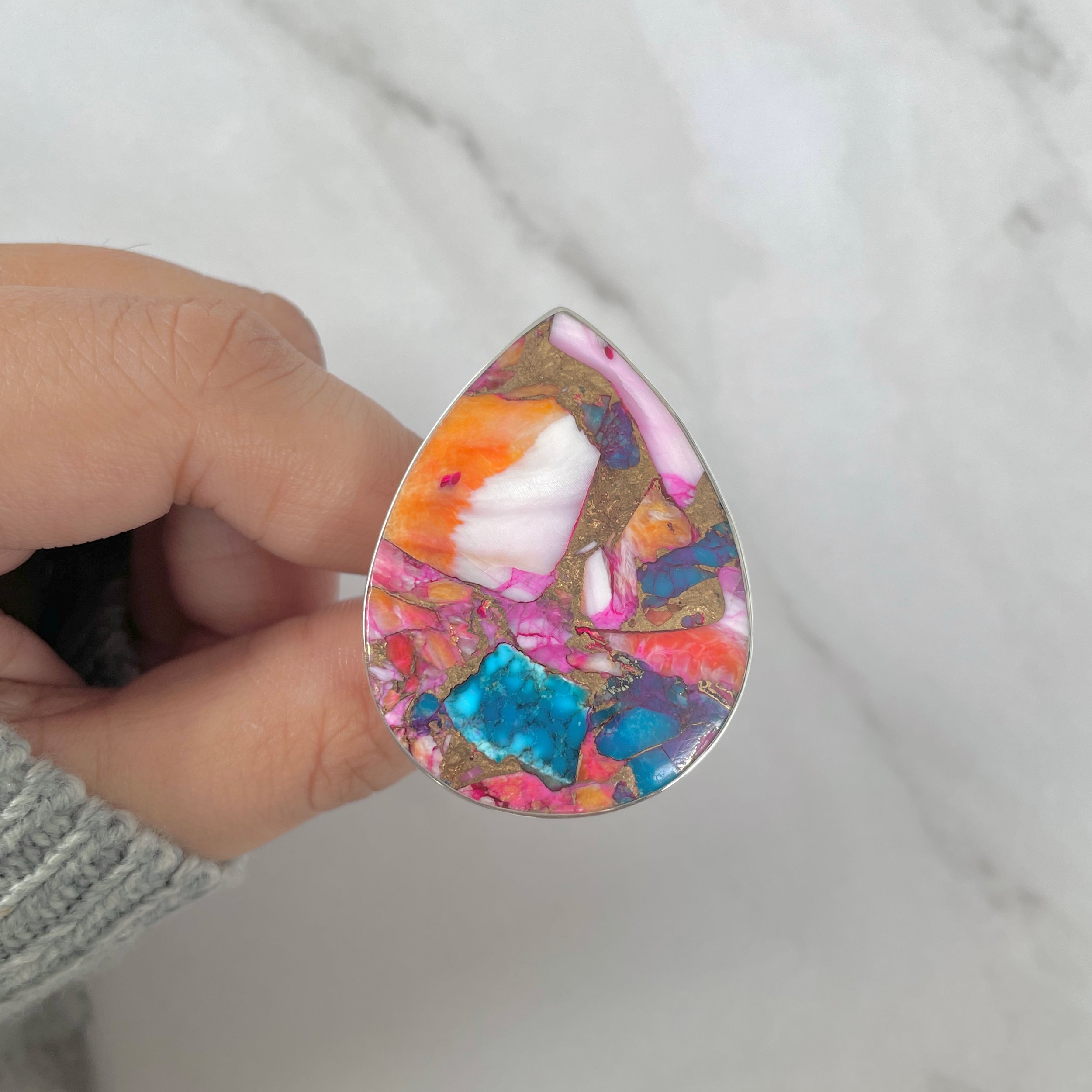 Spiny Oyster Turquoise Ring-(TRO-R-149.)