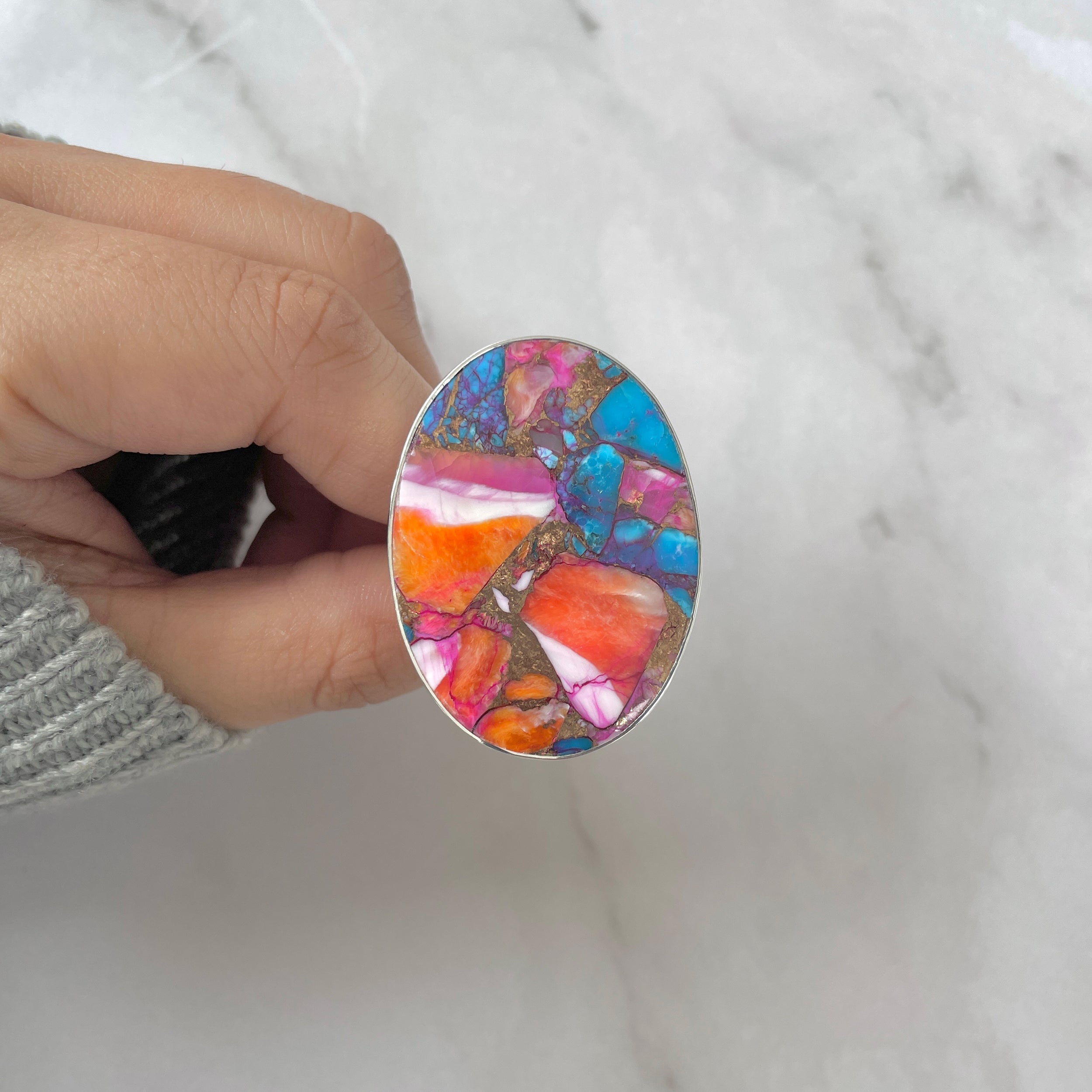 Spiny Oyster Turquoise Ring-(TRO-R-153.)