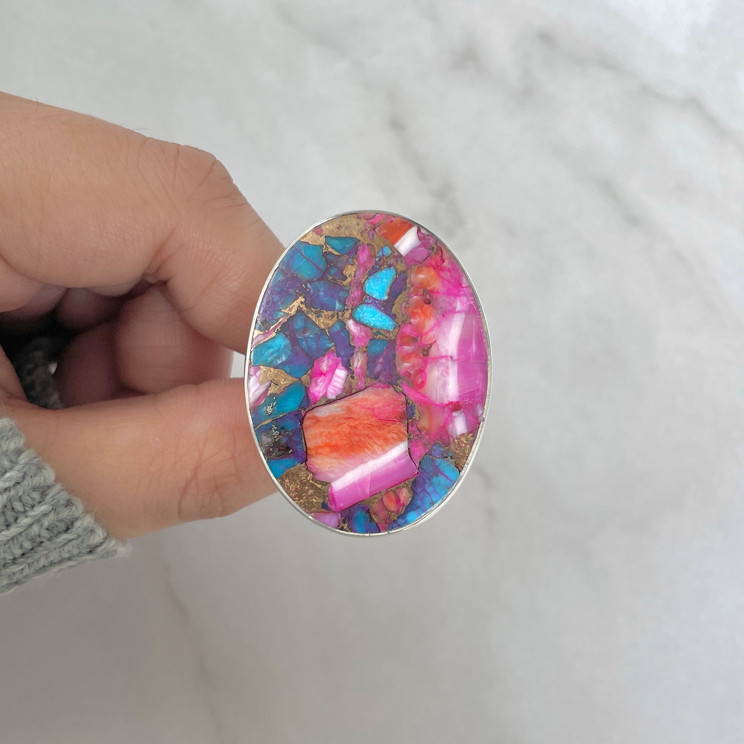 Spiny Oyster Turquoise Ring-(TRO-R-154.)