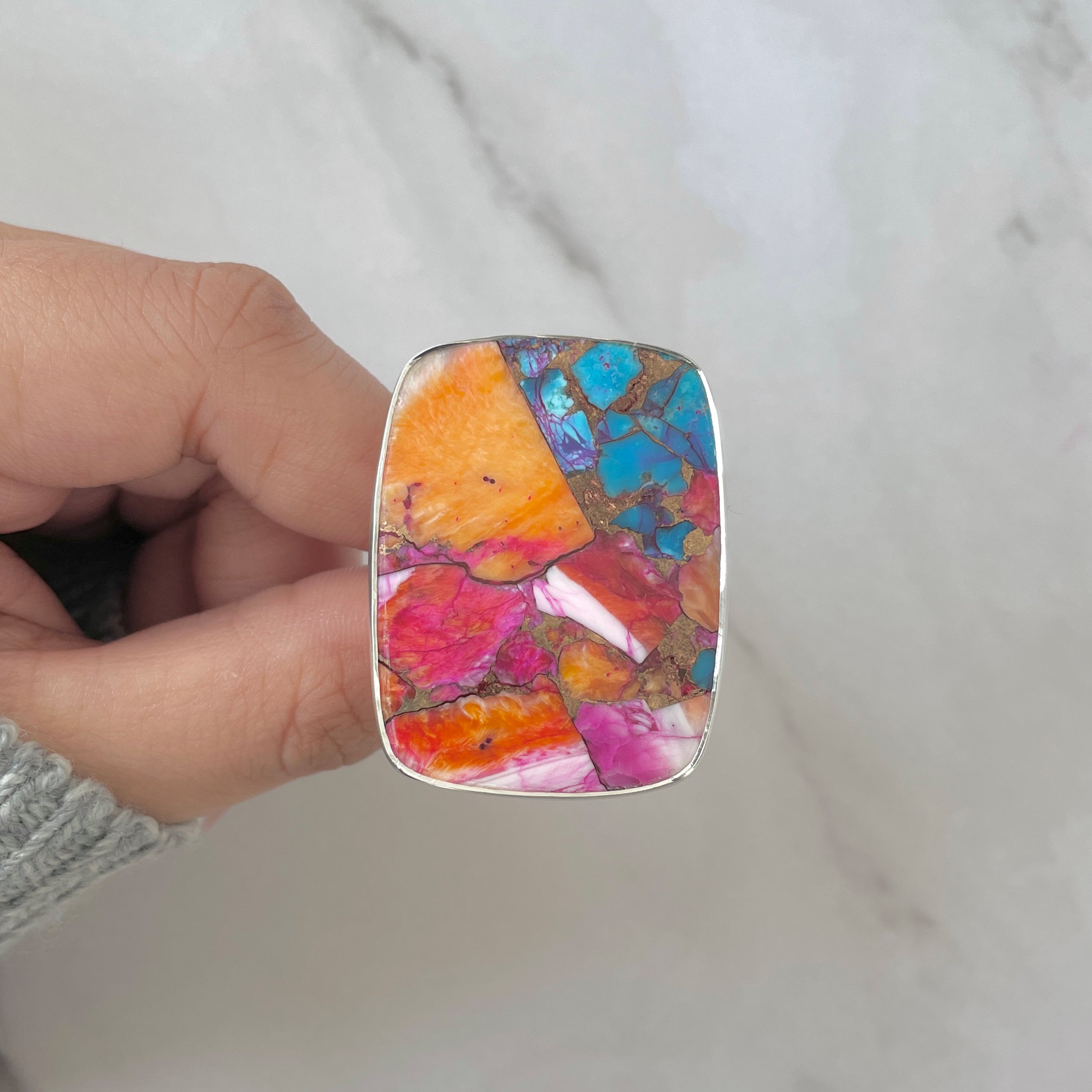 Spiny Oyster Turquoise Ring-(TRO-R-155.)