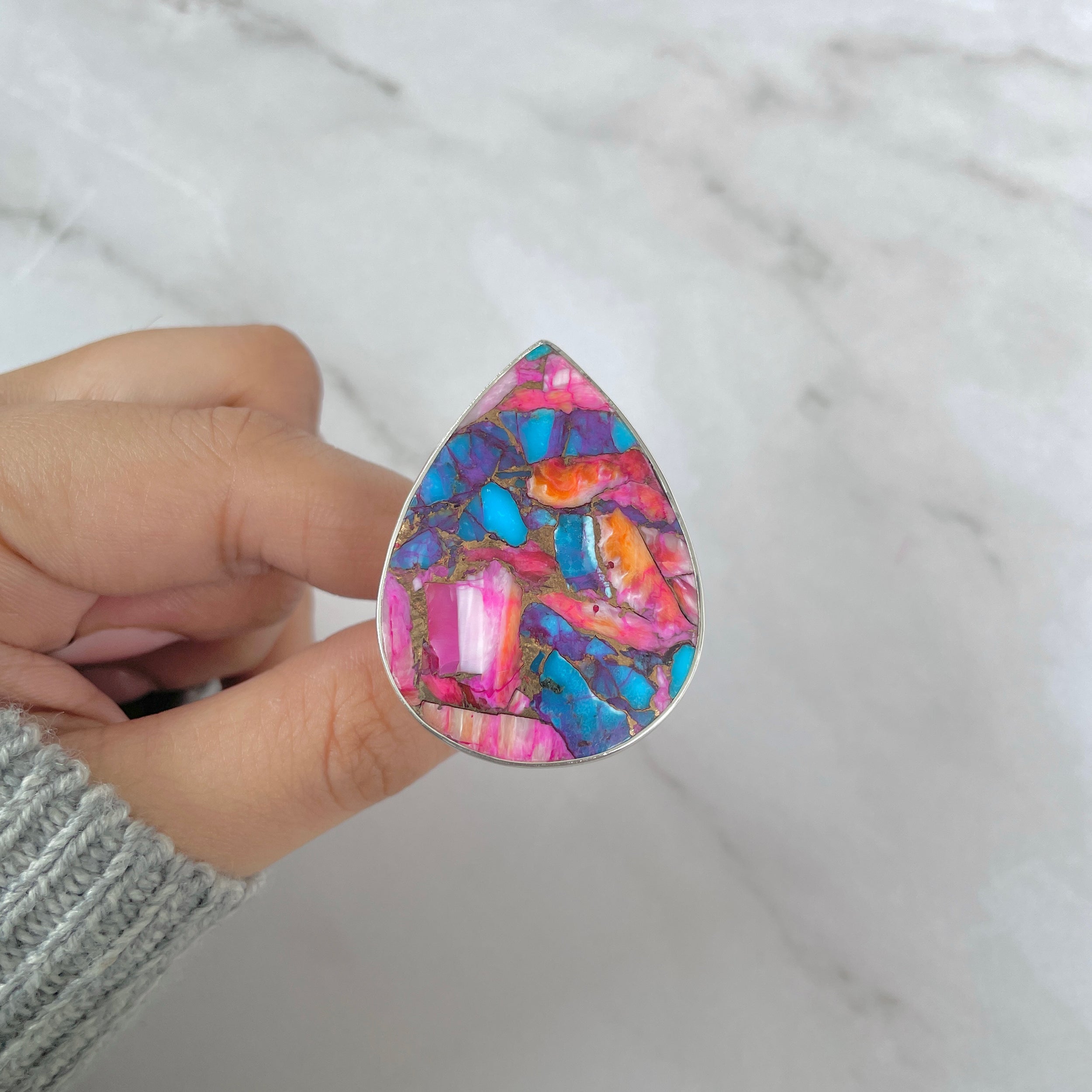 Spiny Oyster Turquoise Ring-(TRO-R-157.)