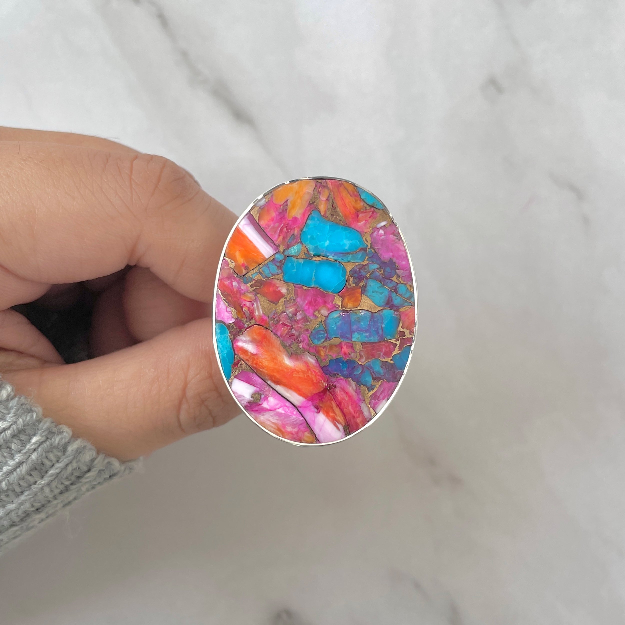 Spiny Oyster Turquoise Ring-(TRO-R-159.)