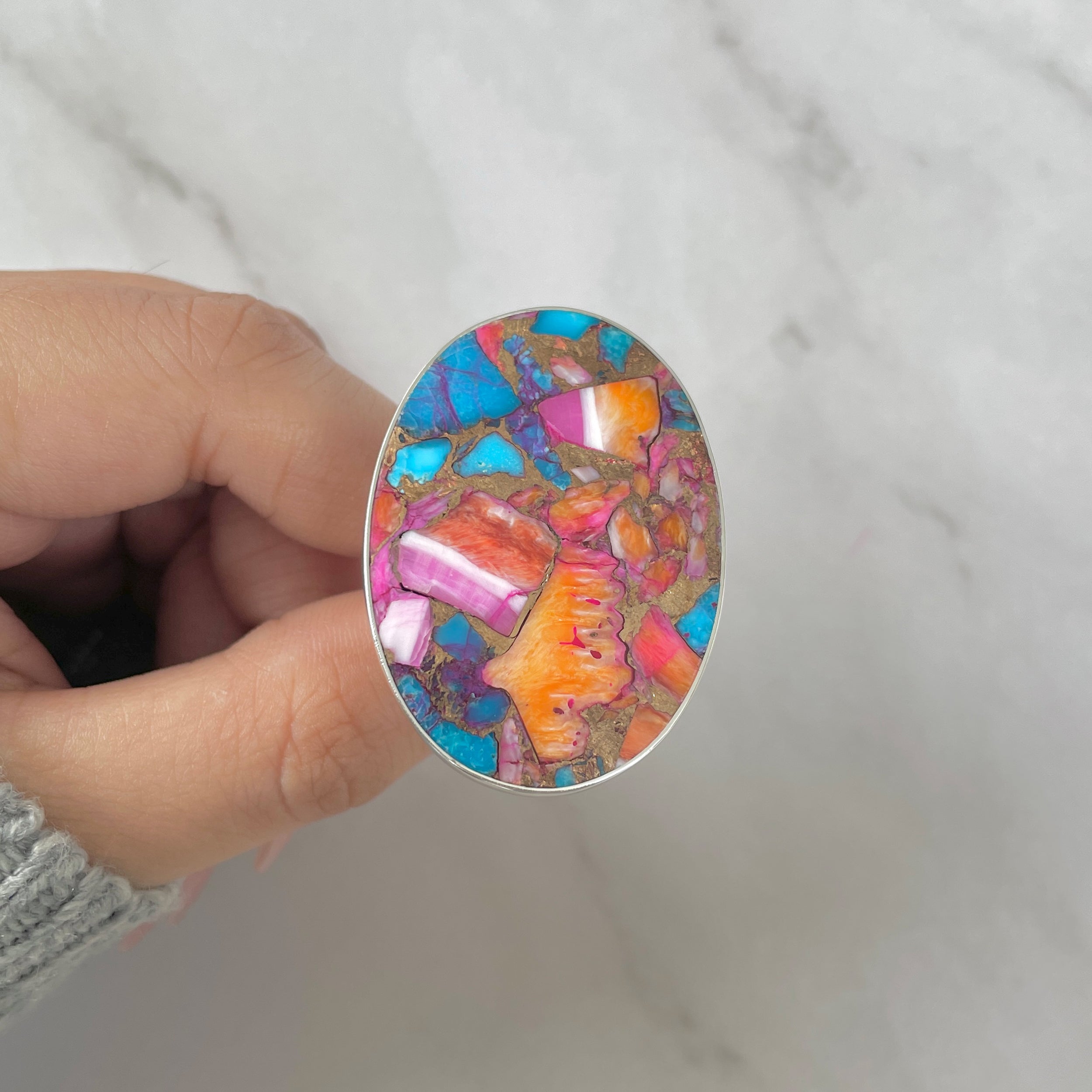 Spiny Oyster Turquoise Ring-(TRO-R-161.)