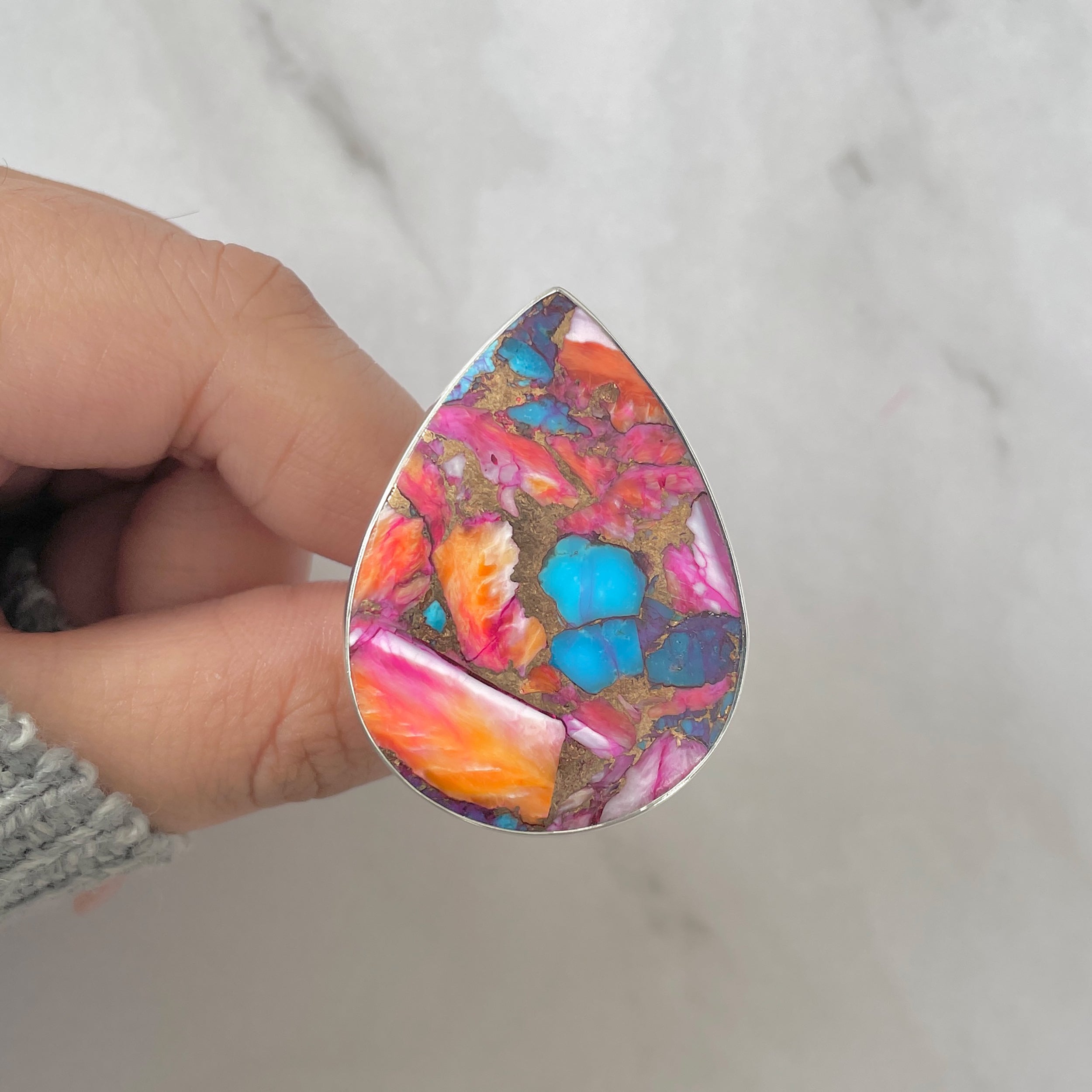 Spiny Oyster Turquoise Ring-(TRO-R-165.)