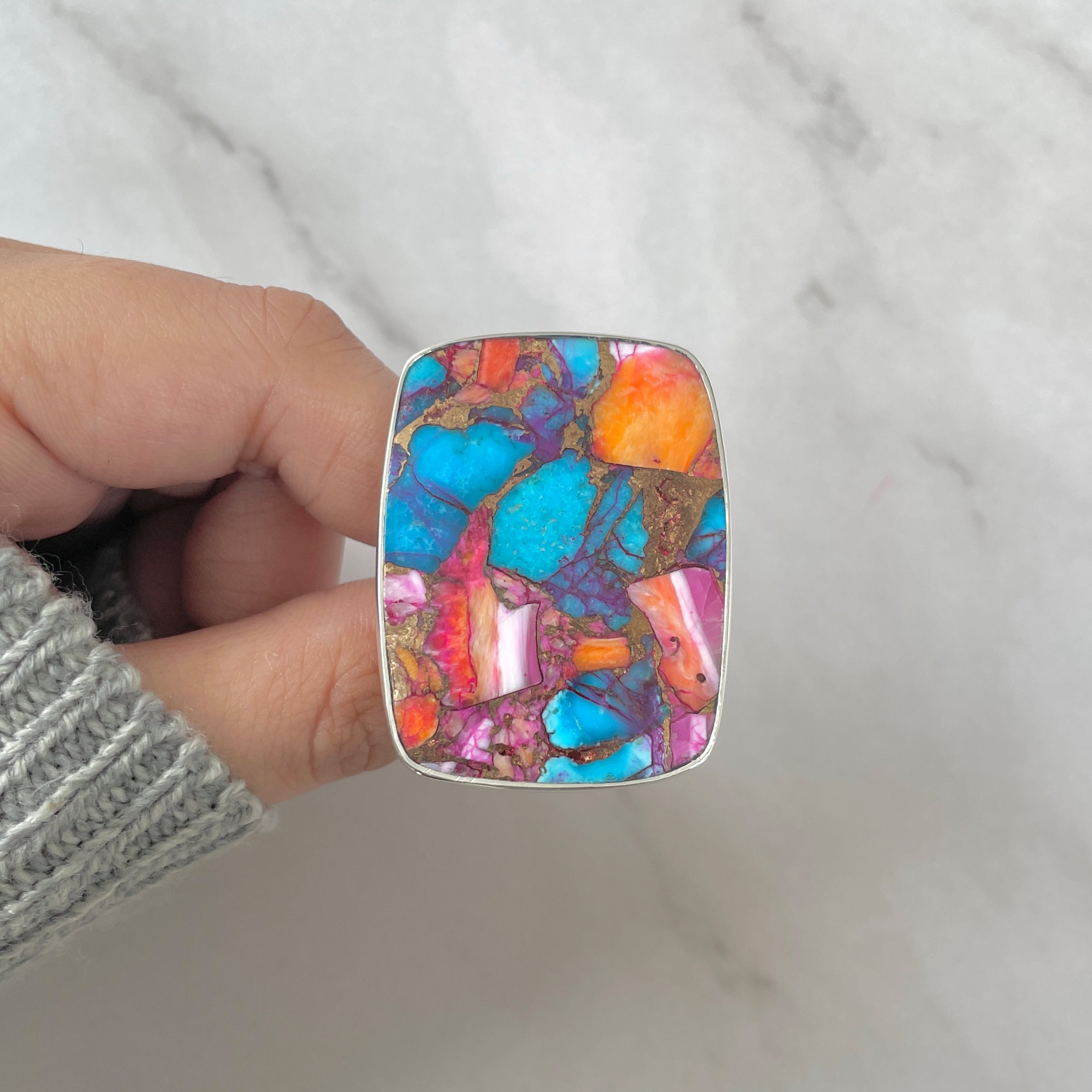 Spiny Oyster Turquoise Ring-(TRO-R-169.)