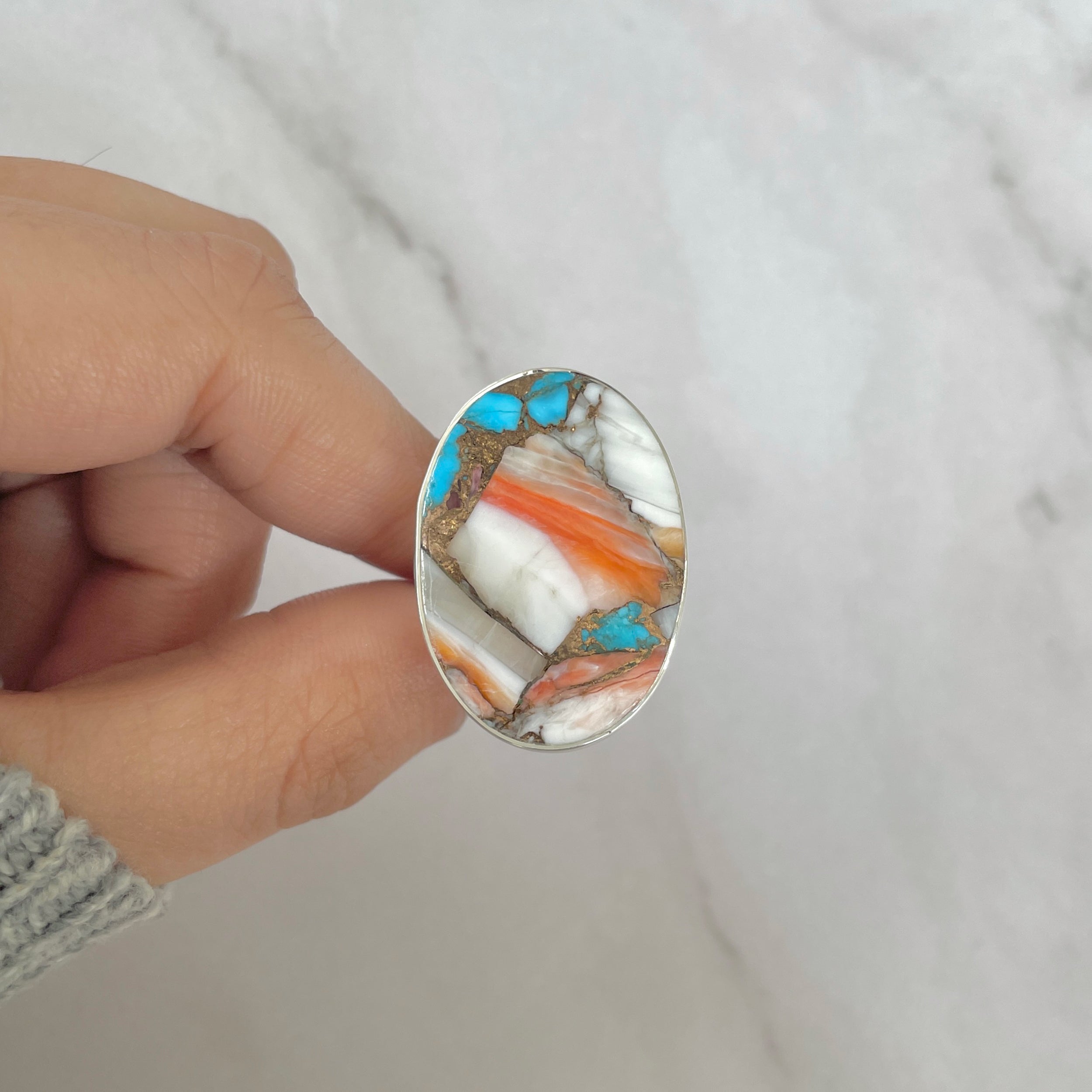 Spiny Oyster Turquoise Ring-(TRO-R-176.)