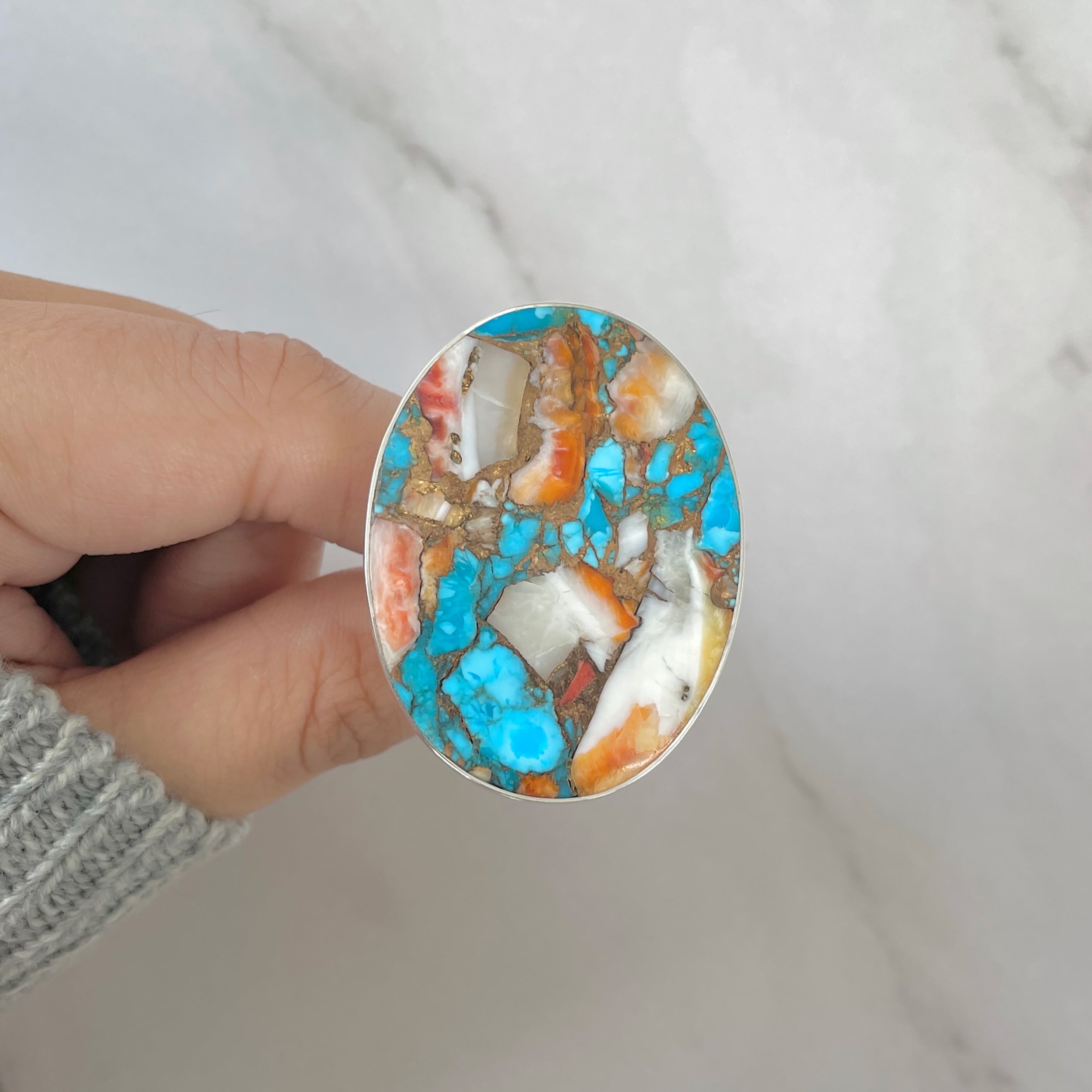 Spiny Oyster Turquoise Ring-(TRO-R-178.)