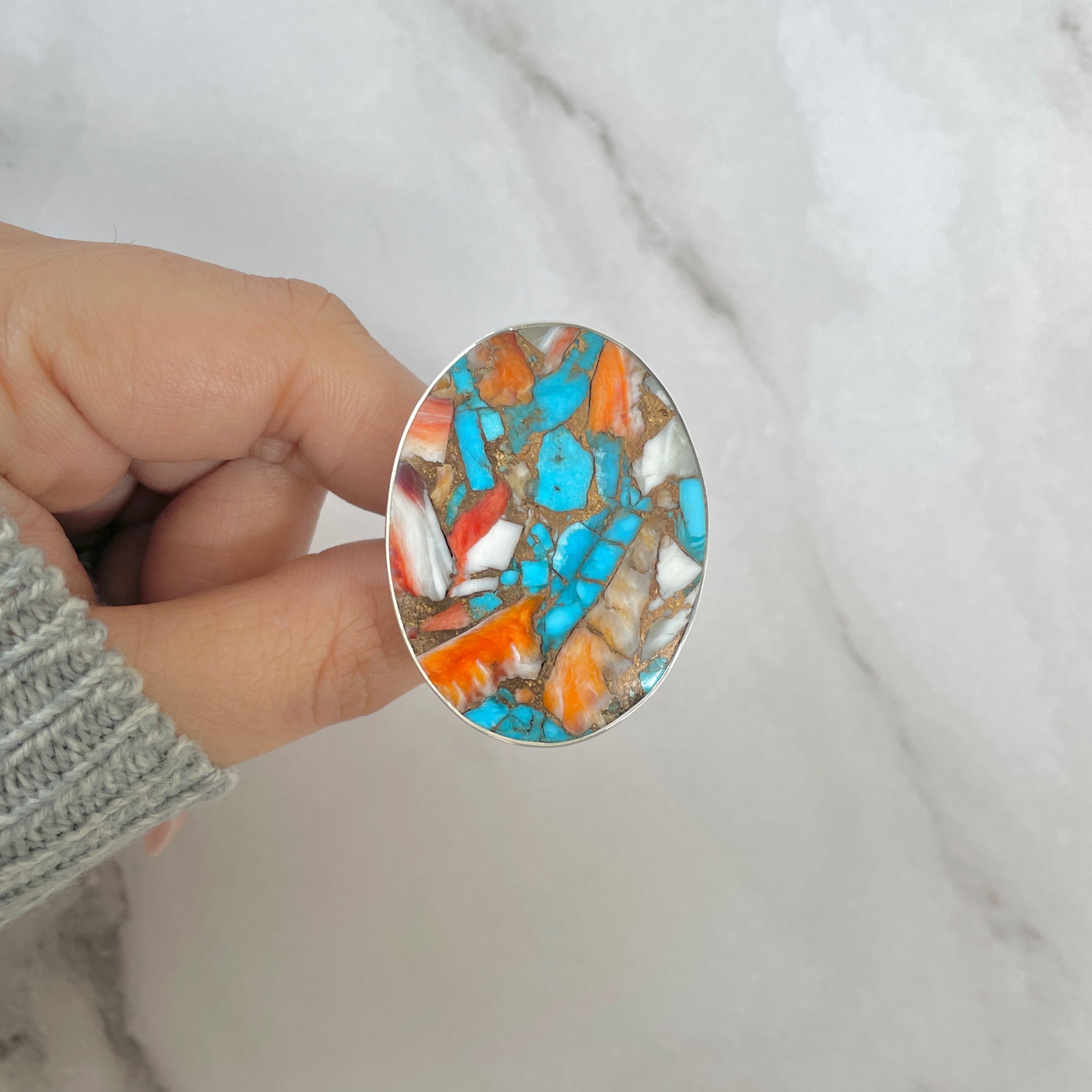 Spiny Oyster Turquoise Ring-(TRO-R-179.)