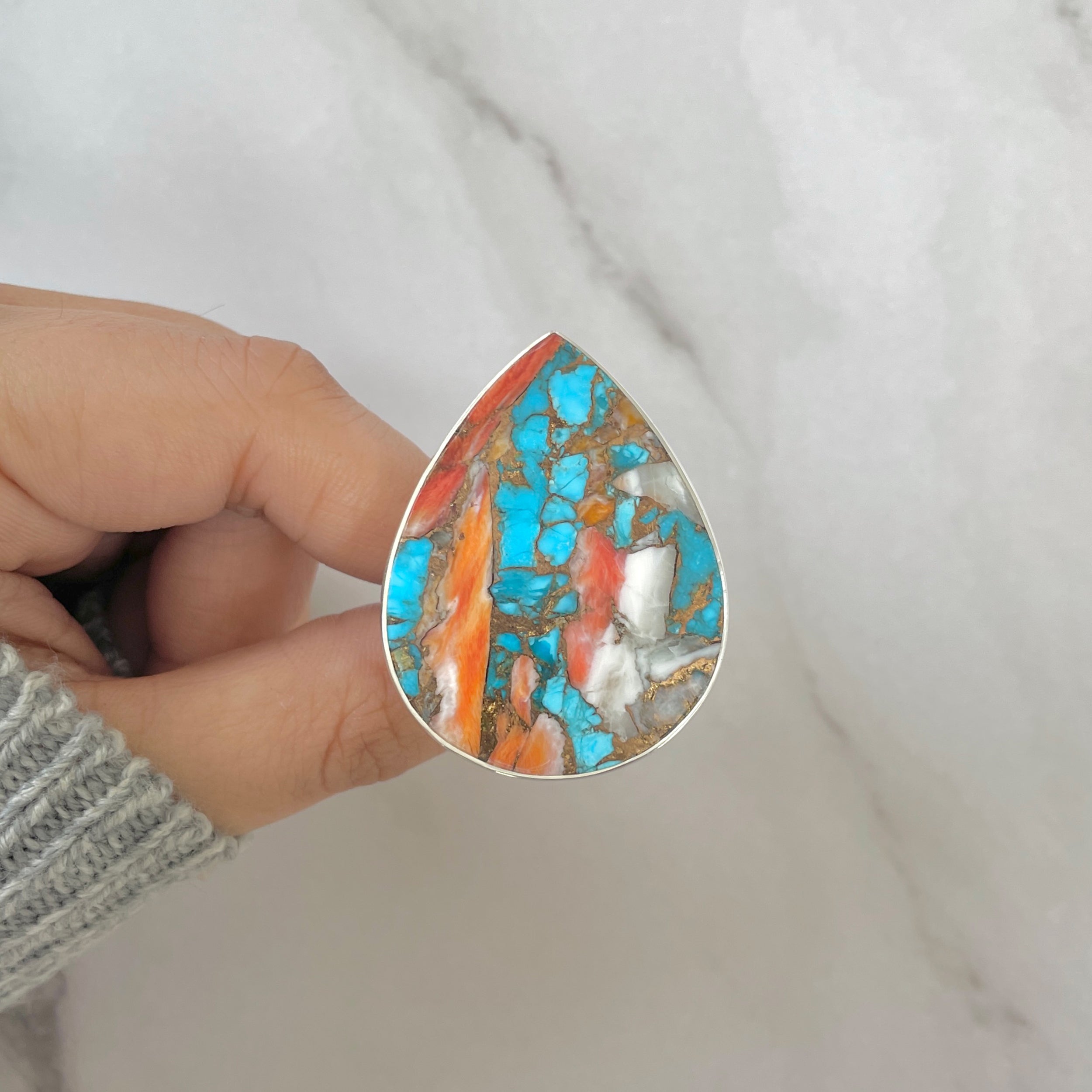 Spiny Oyster Turquoise Ring-(TRO-R-180.)