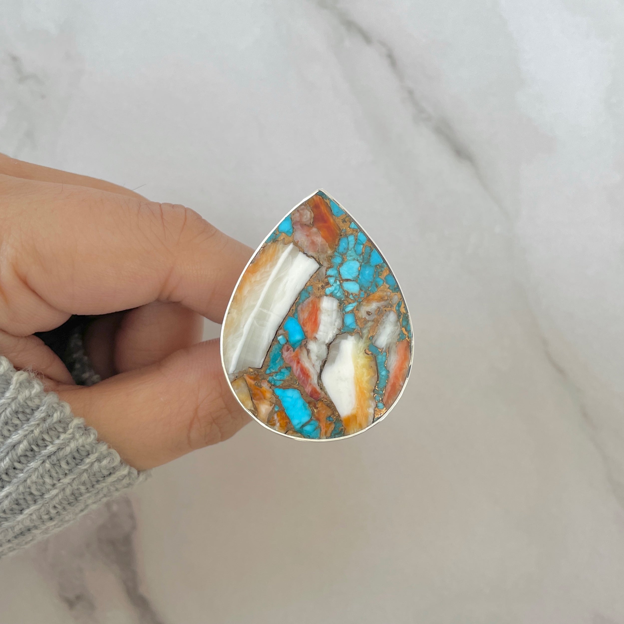 Spiny Oyster Turquoise Ring-(TRO-R-181.)