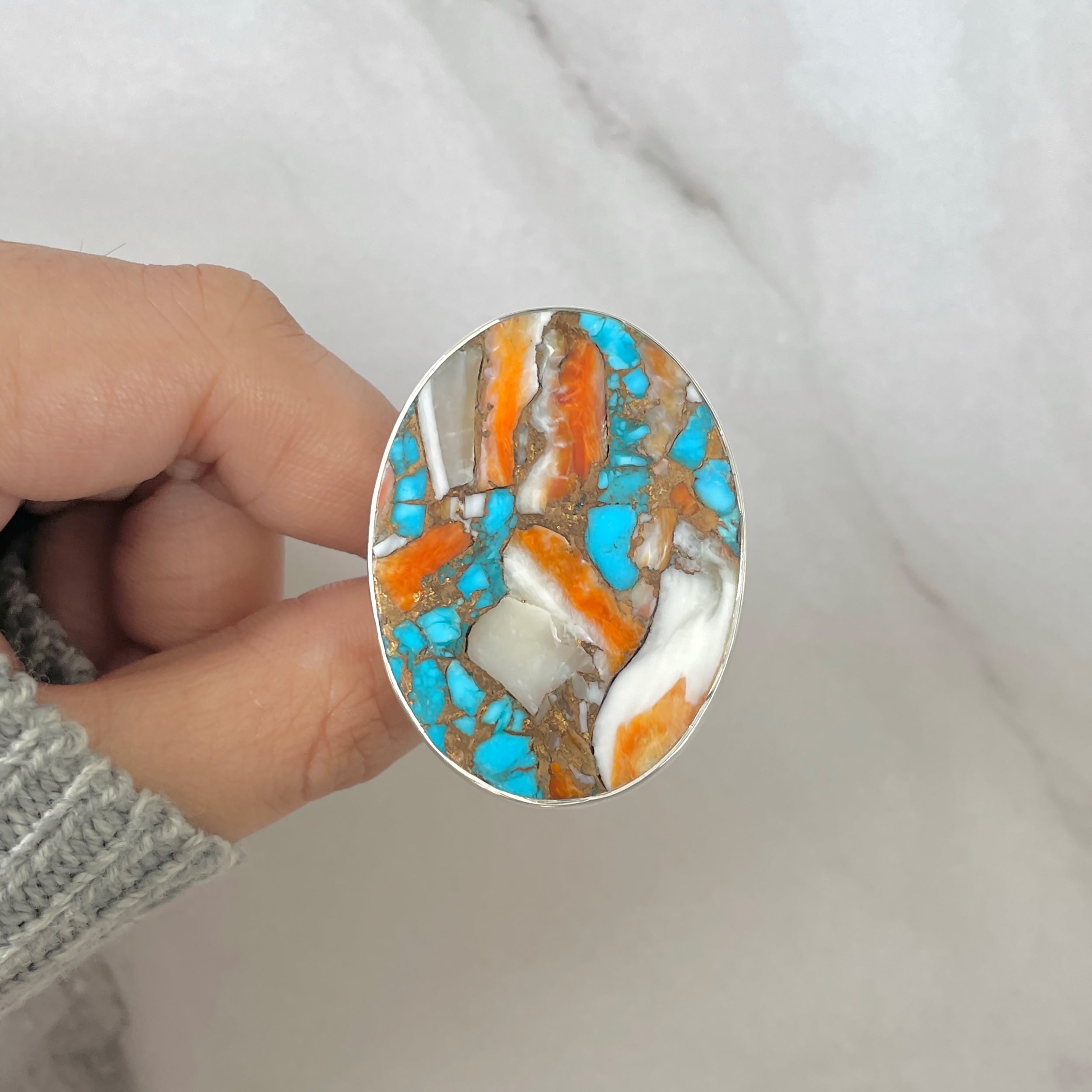 Spiny Oyster Turquoise Ring-(TRO-R-182.)