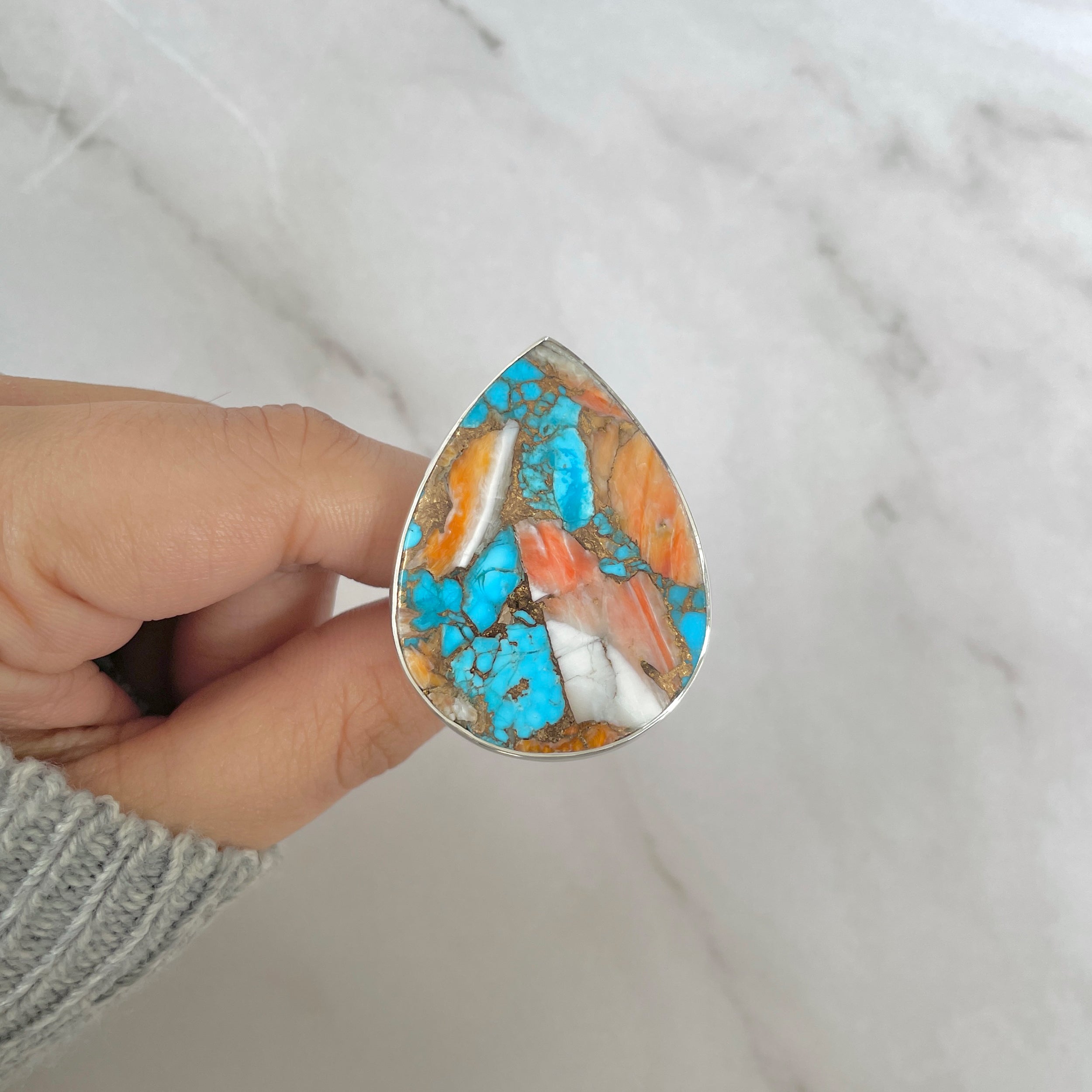 Spiny Oyster Turquoise Ring-(TRO-R-183.)