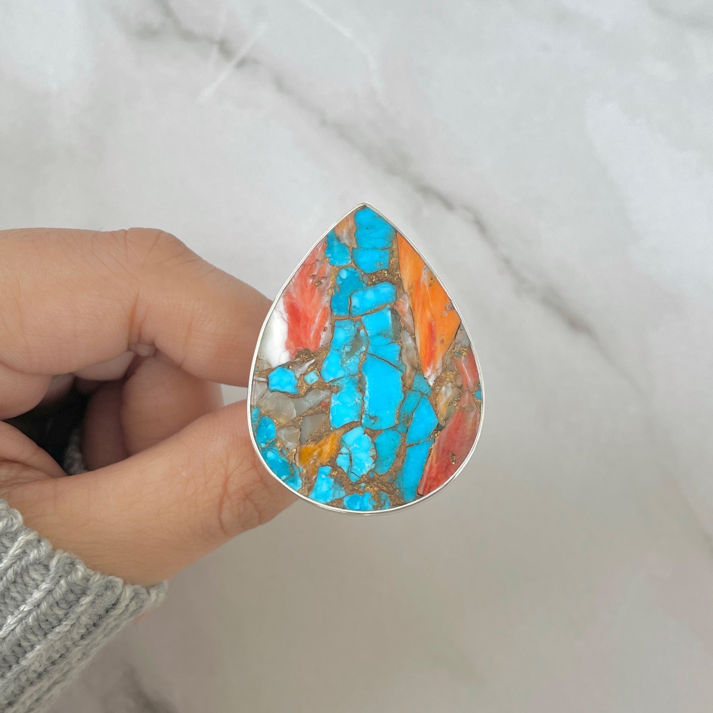Spiny Oyster Turquoise Ring-(TRO-R-184.)