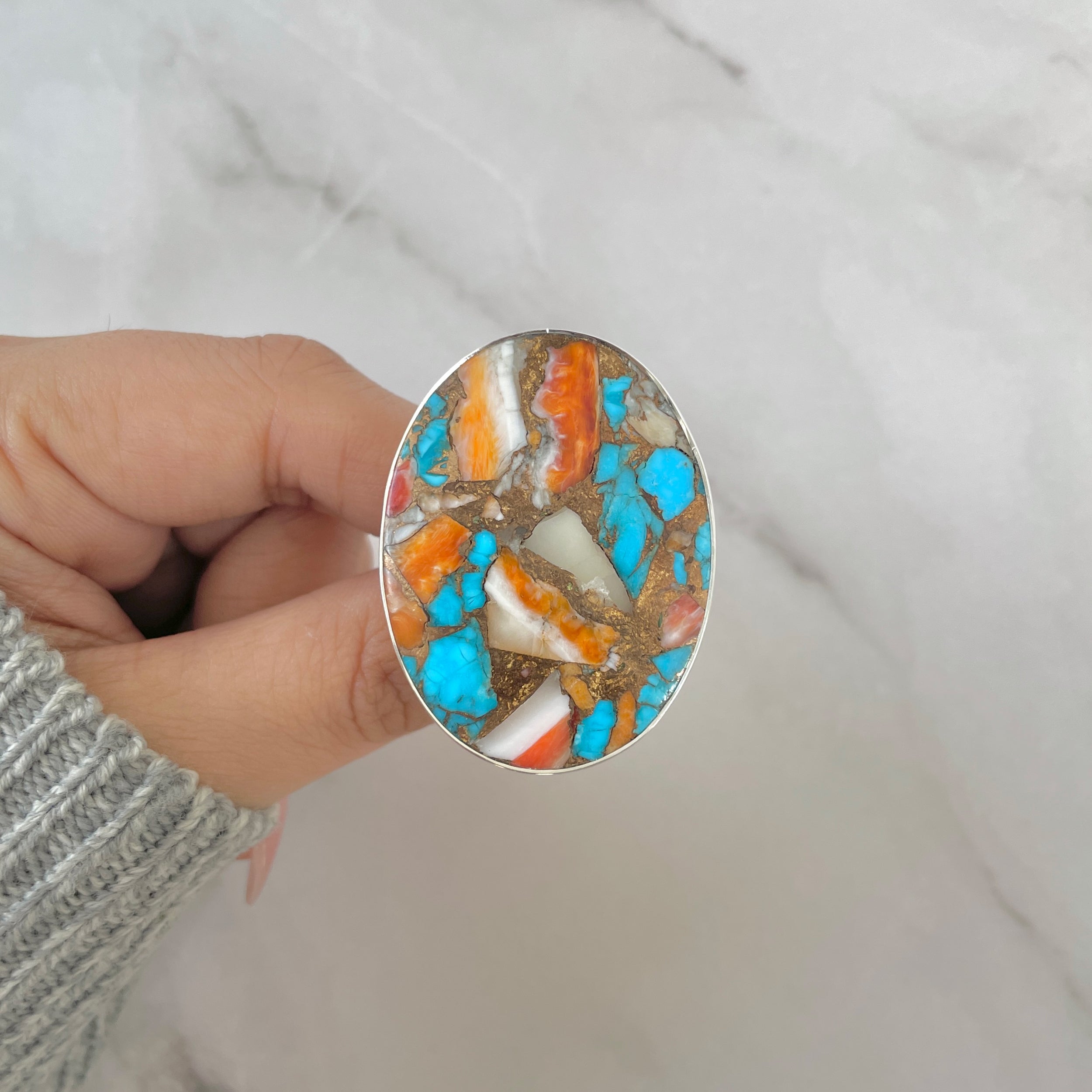 Spiny Oyster Turquoise Ring-(TRO-R-185.)