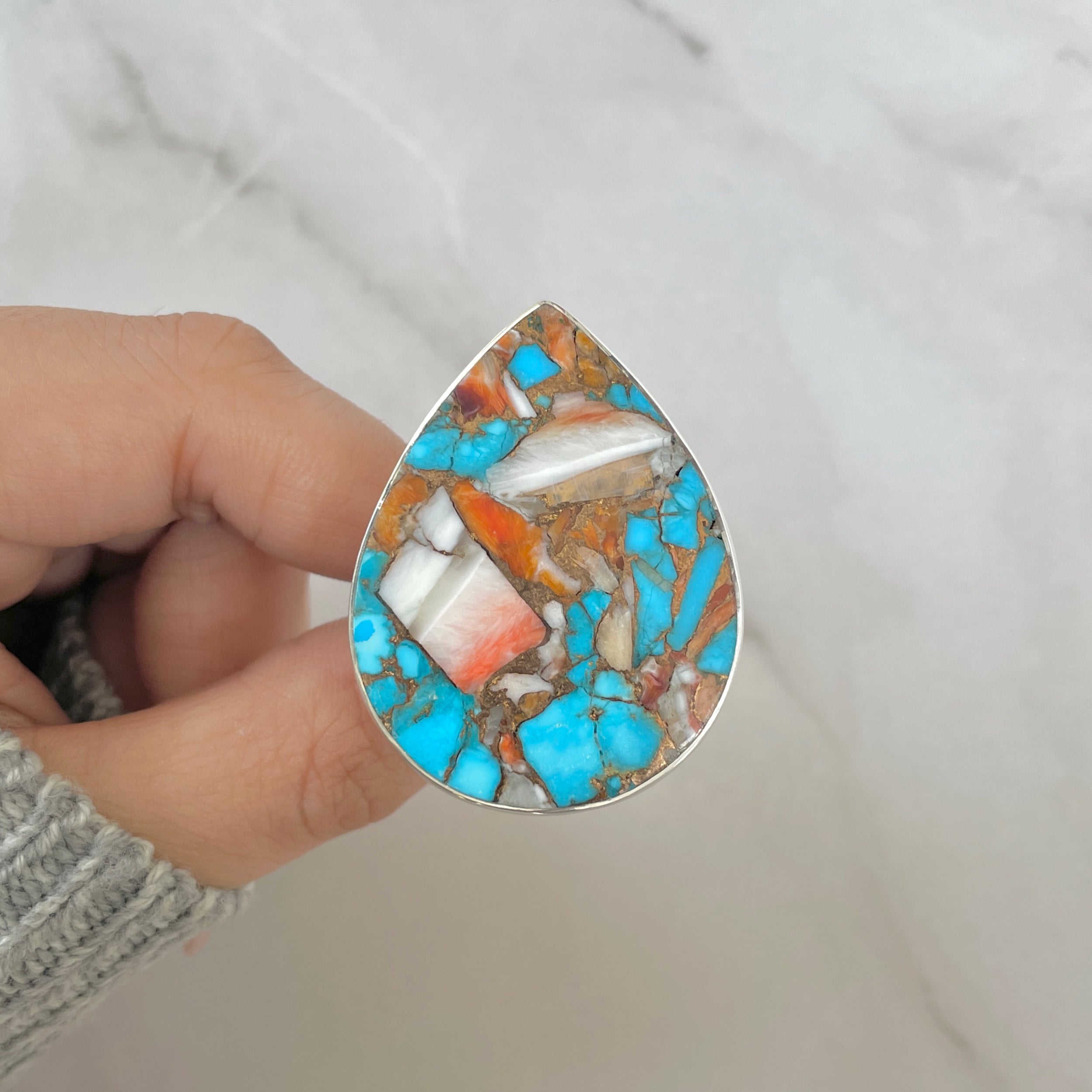Spiny Oyster Turquoise Ring-(TRO-R-186.)