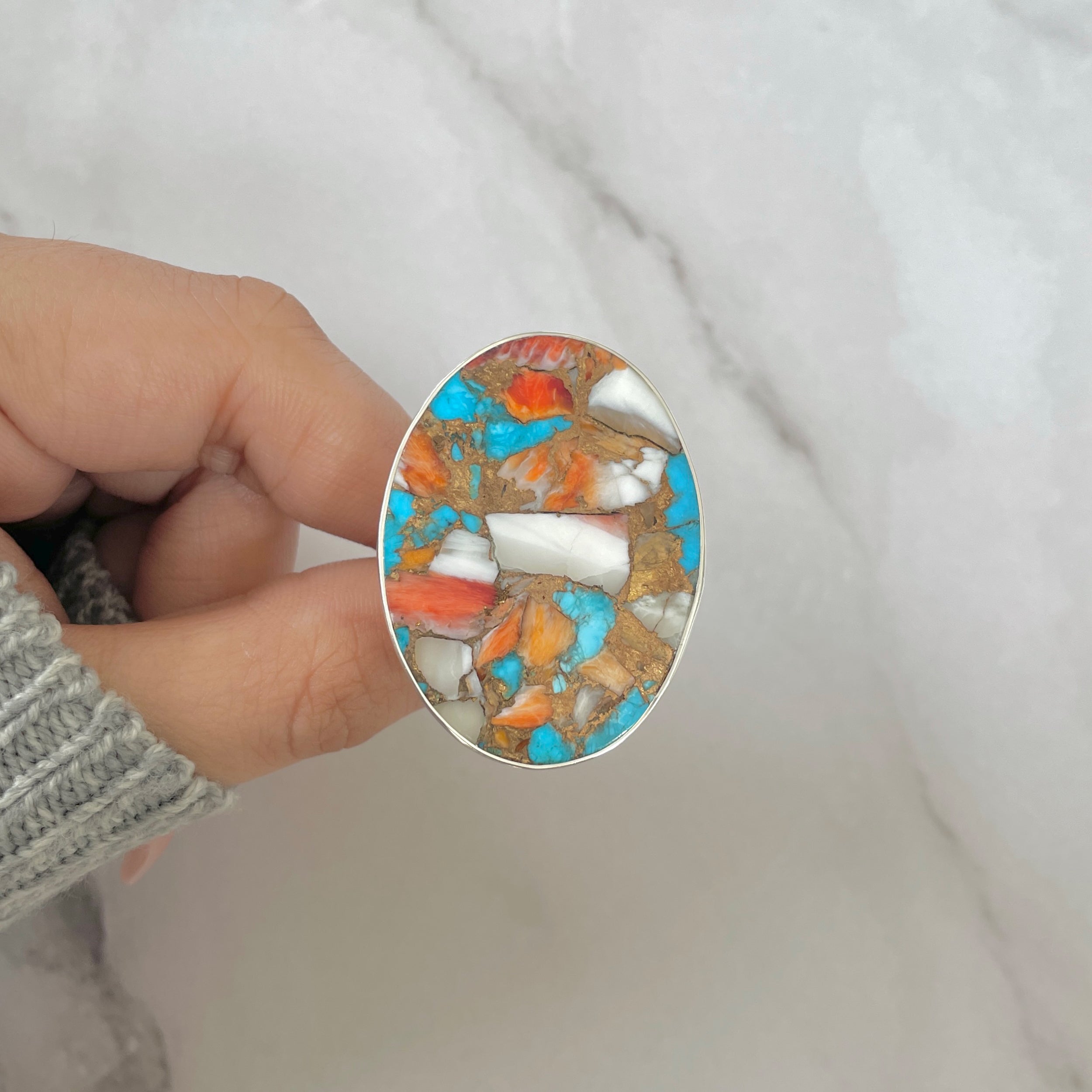 Spiny Oyster Turquoise Ring-(TRO-R-189.)