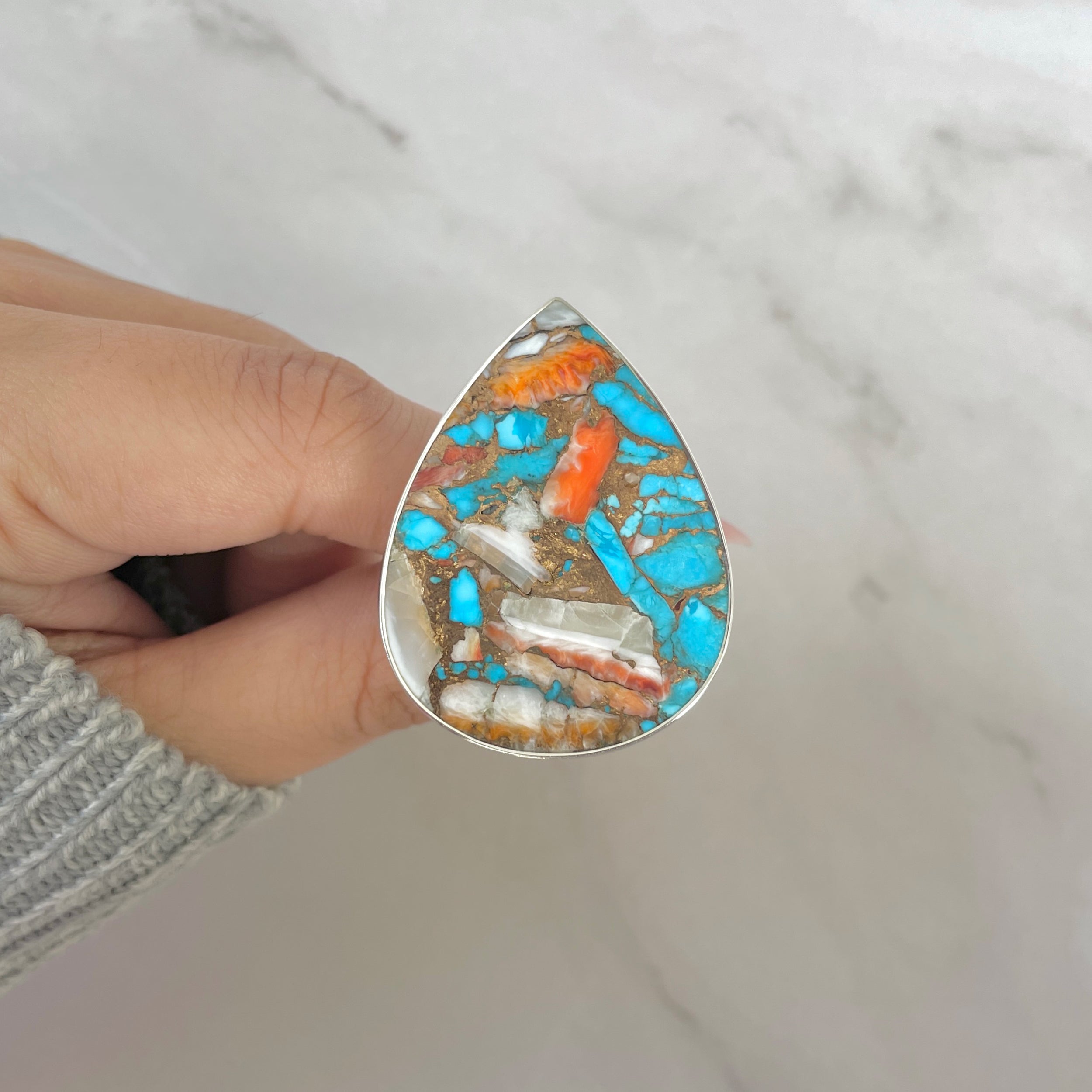 Spiny Oyster Turquoise Ring-(TRO-R-190.)
