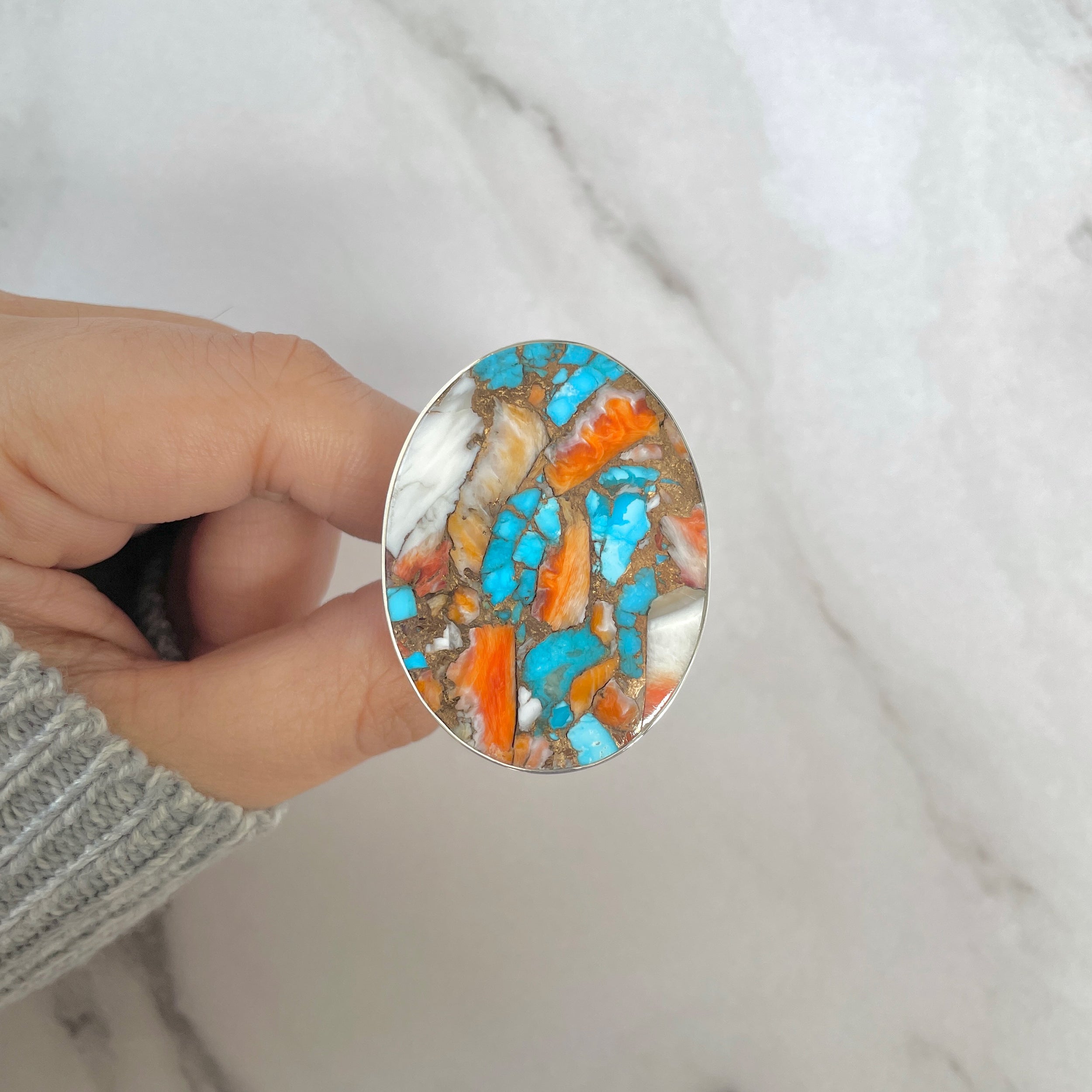 Spiny Oyster Turquoise Ring-(TRO-R-191.)