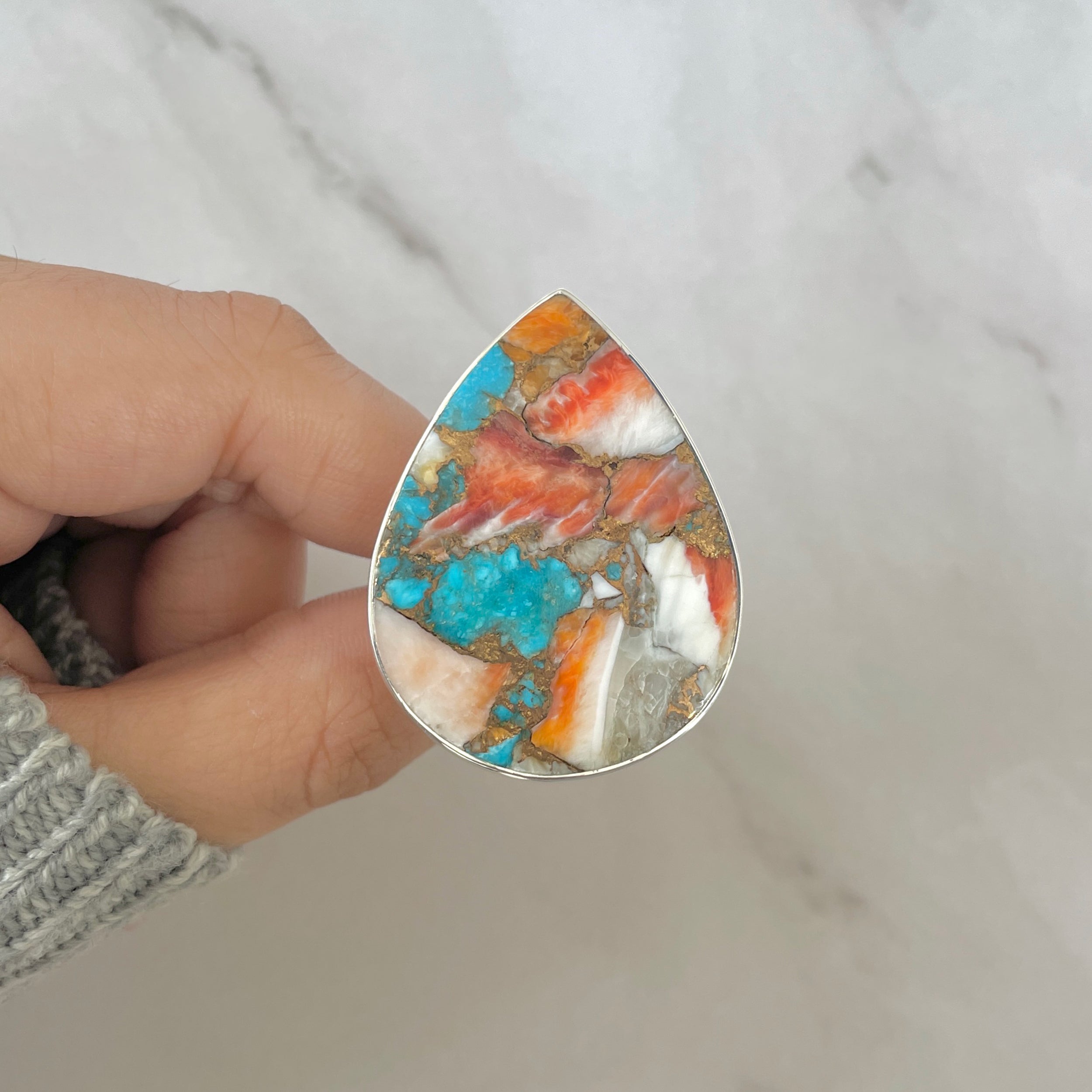 Spiny Oyster Turquoise Ring-(TRO-R-192.)