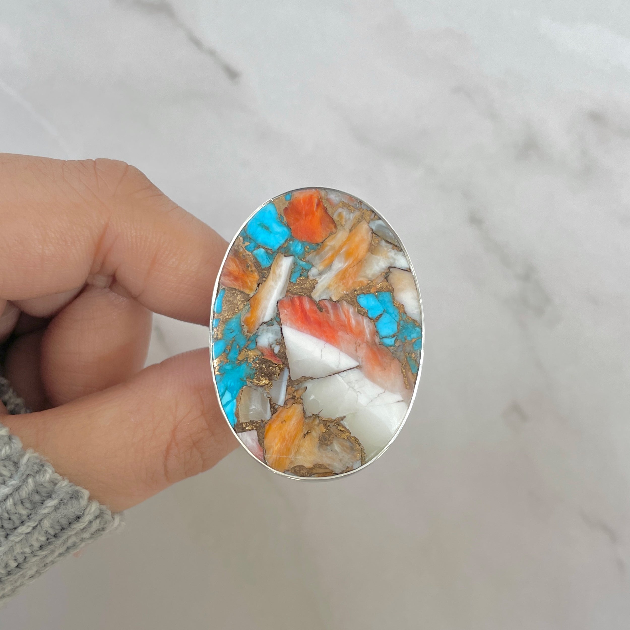 Spiny Oyster Turquoise Ring-(TRO-R-193.)