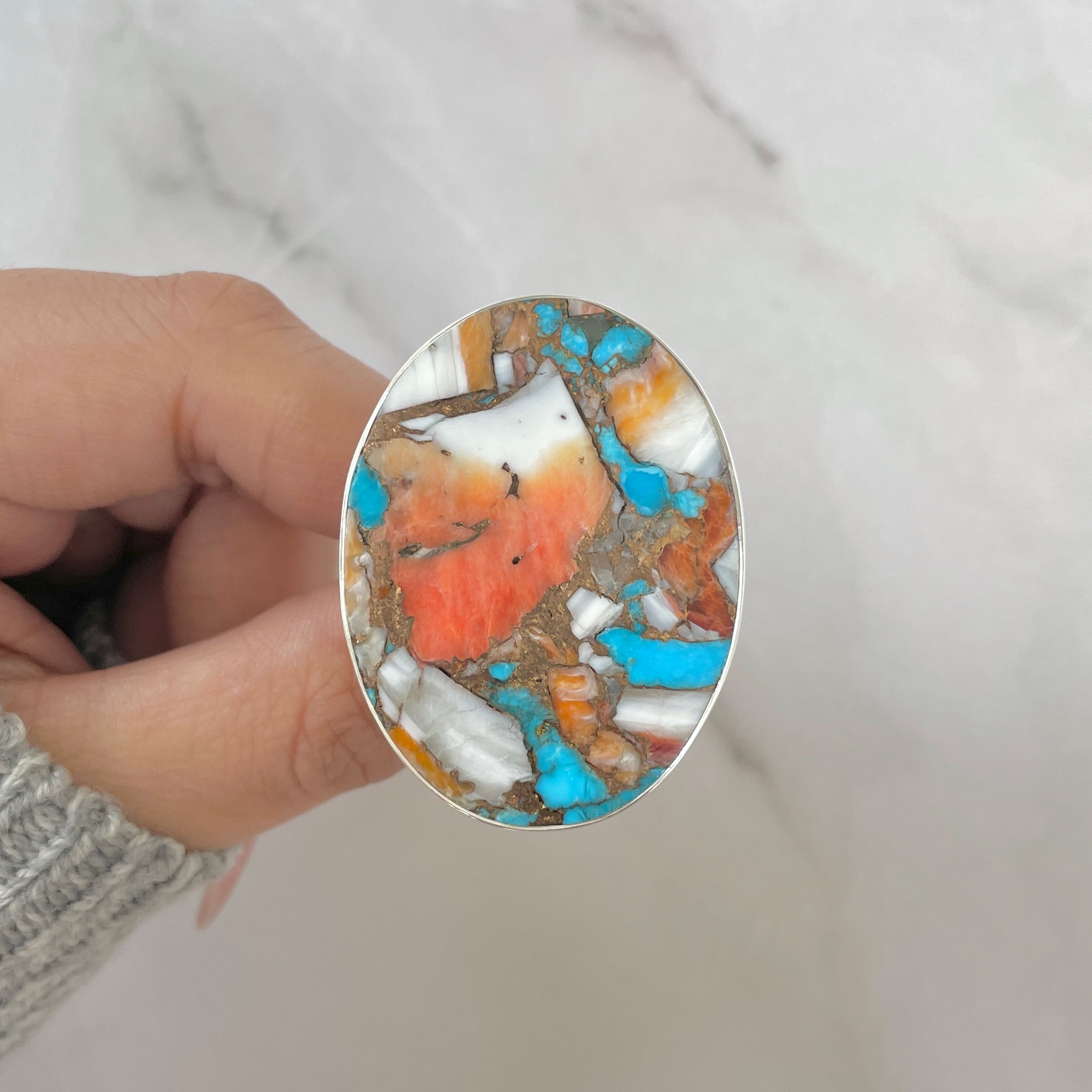 Spiny Oyster Turquoise Ring-(TRO-R-194.)