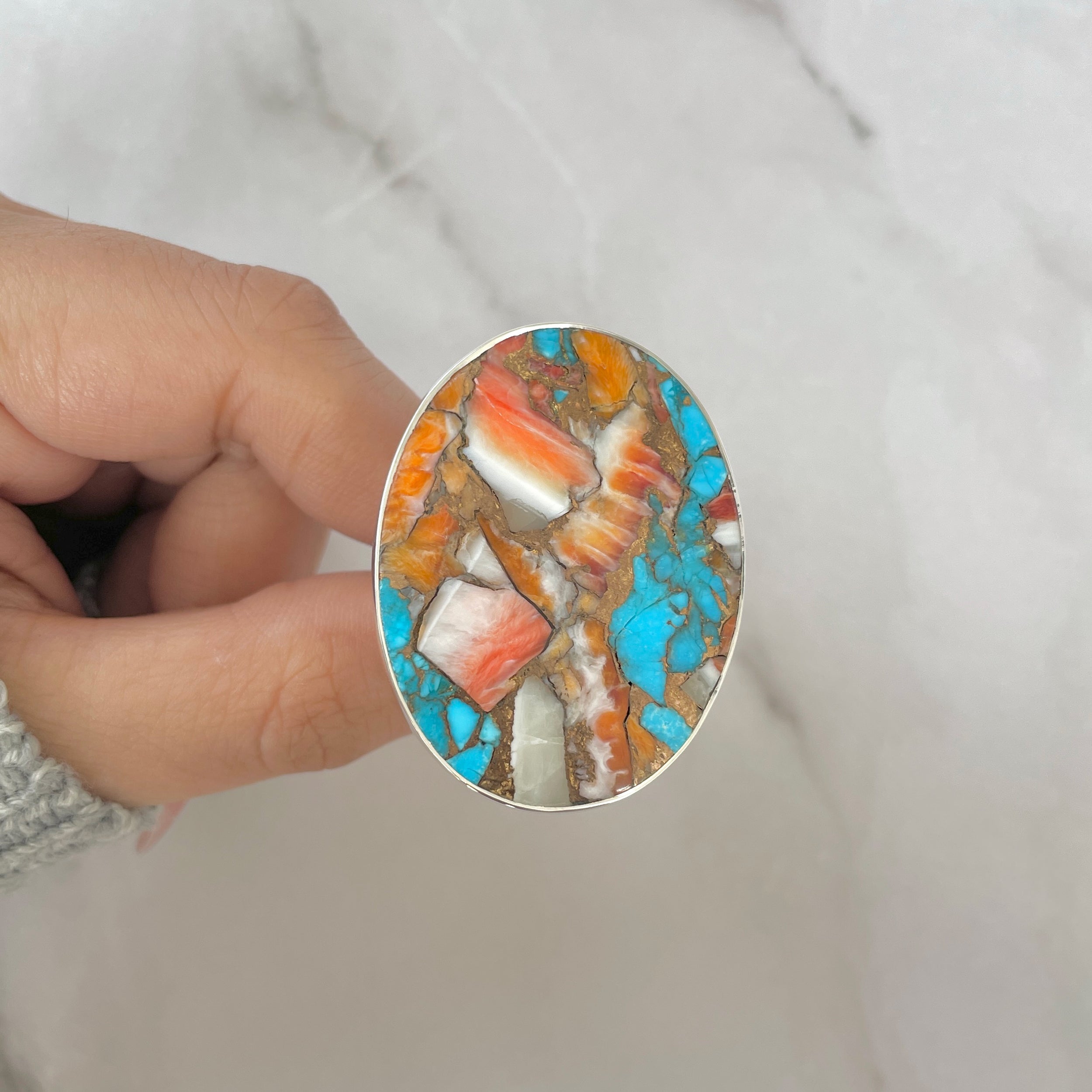 Spiny Oyster Turquoise Ring-(TRO-R-195.)