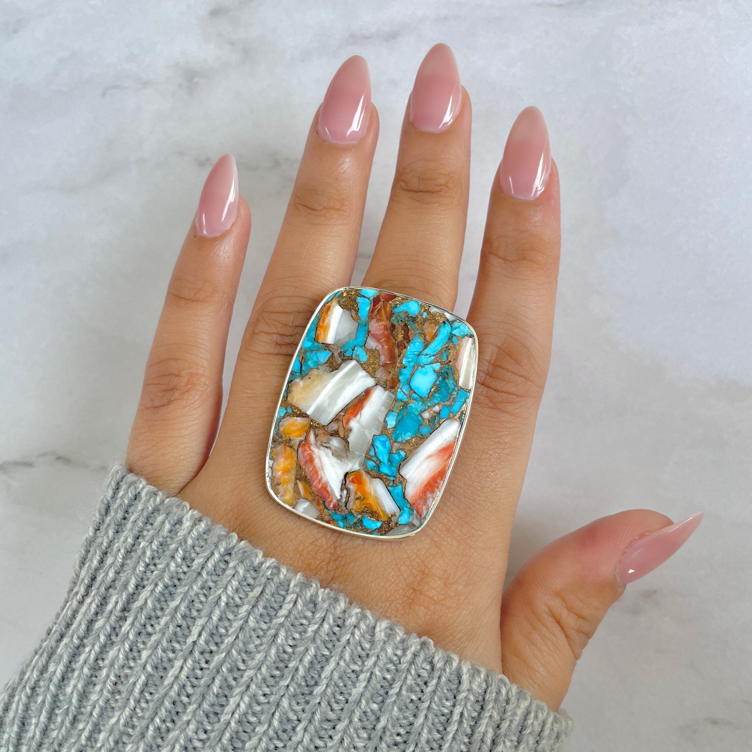 Spiny Oyster Turquoise Ring-(TRO-R-203.)