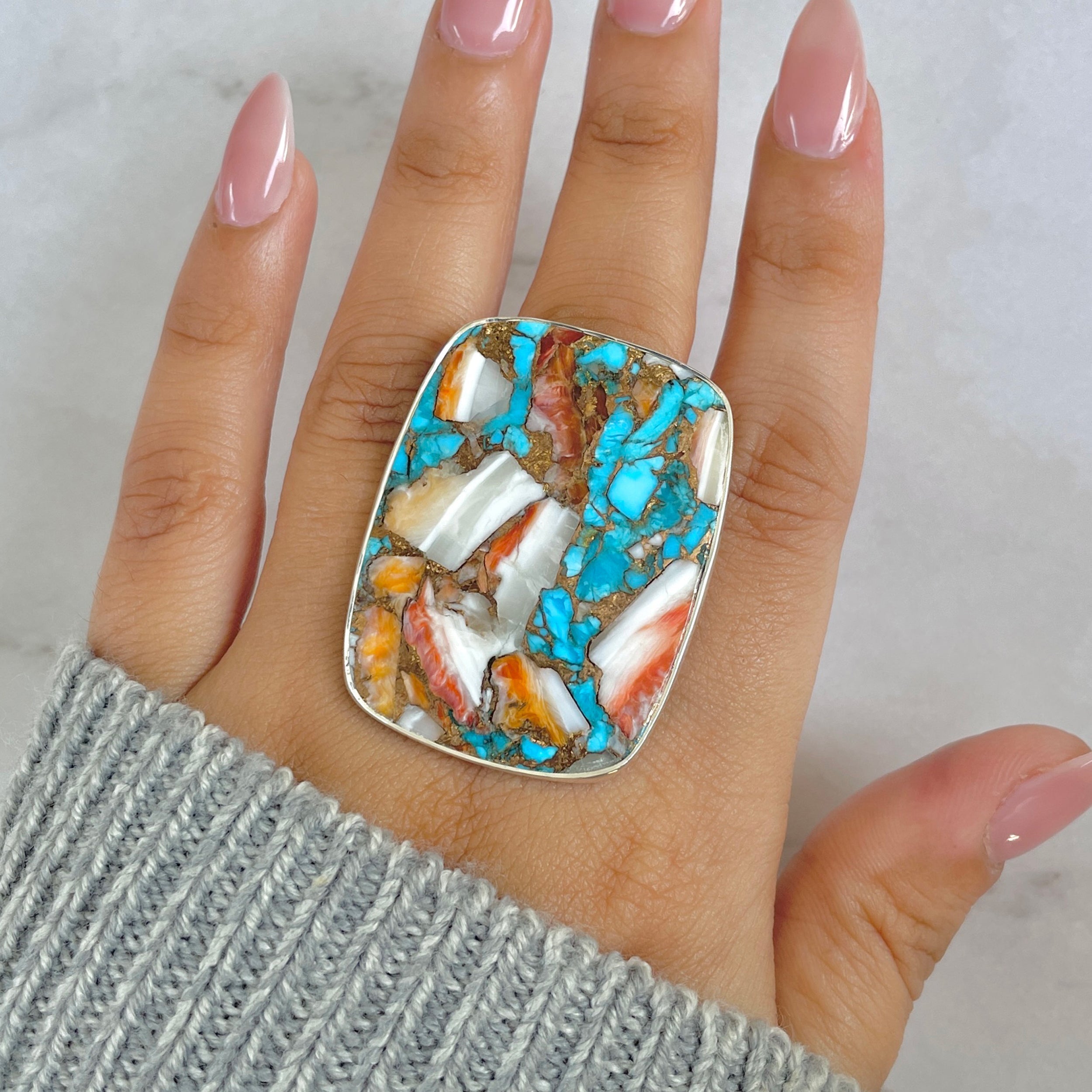 Spiny Oyster Turquoise Ring-(TRO-R-203.)
