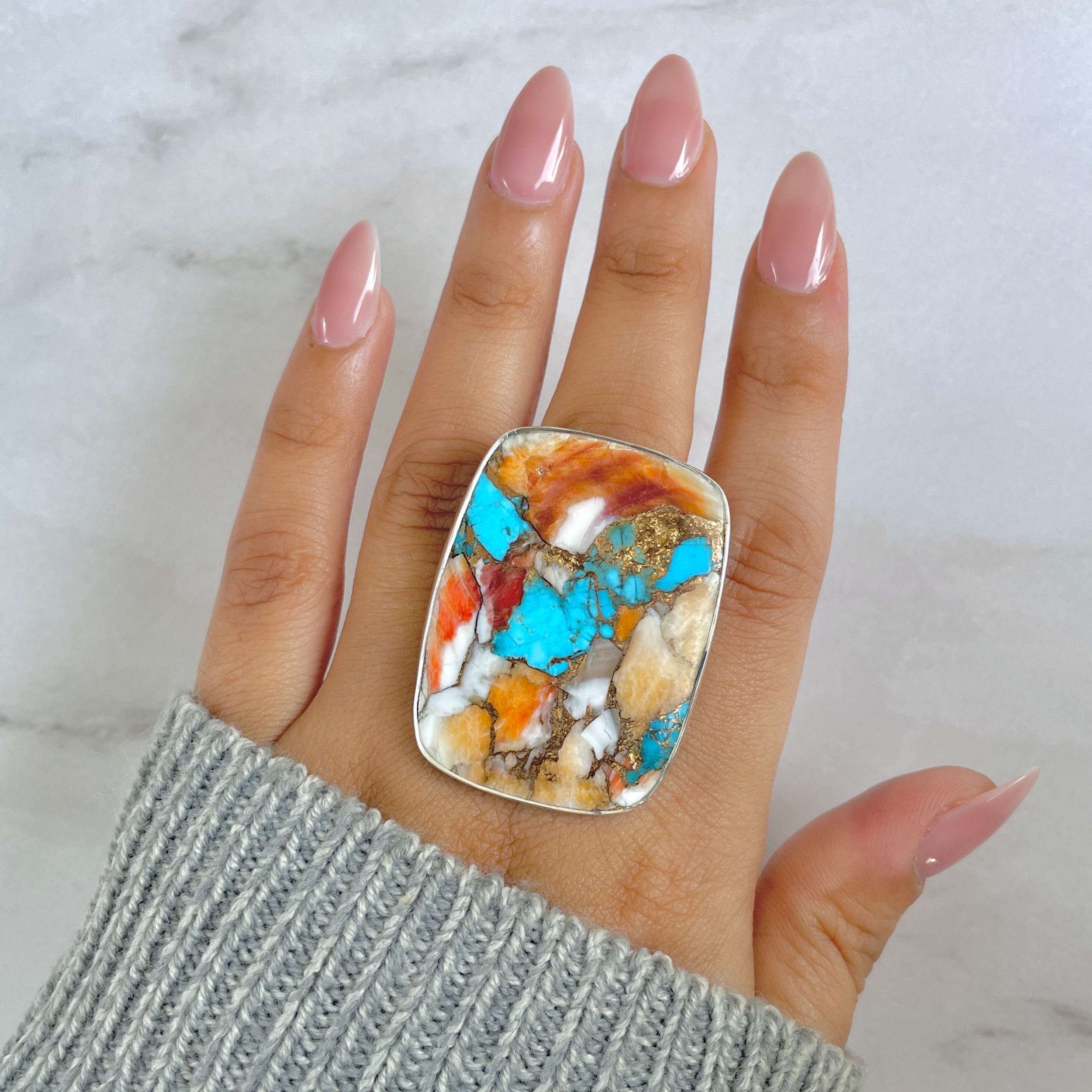 Spiny Oyster Turquoise Ring-(TRO-R-204.)