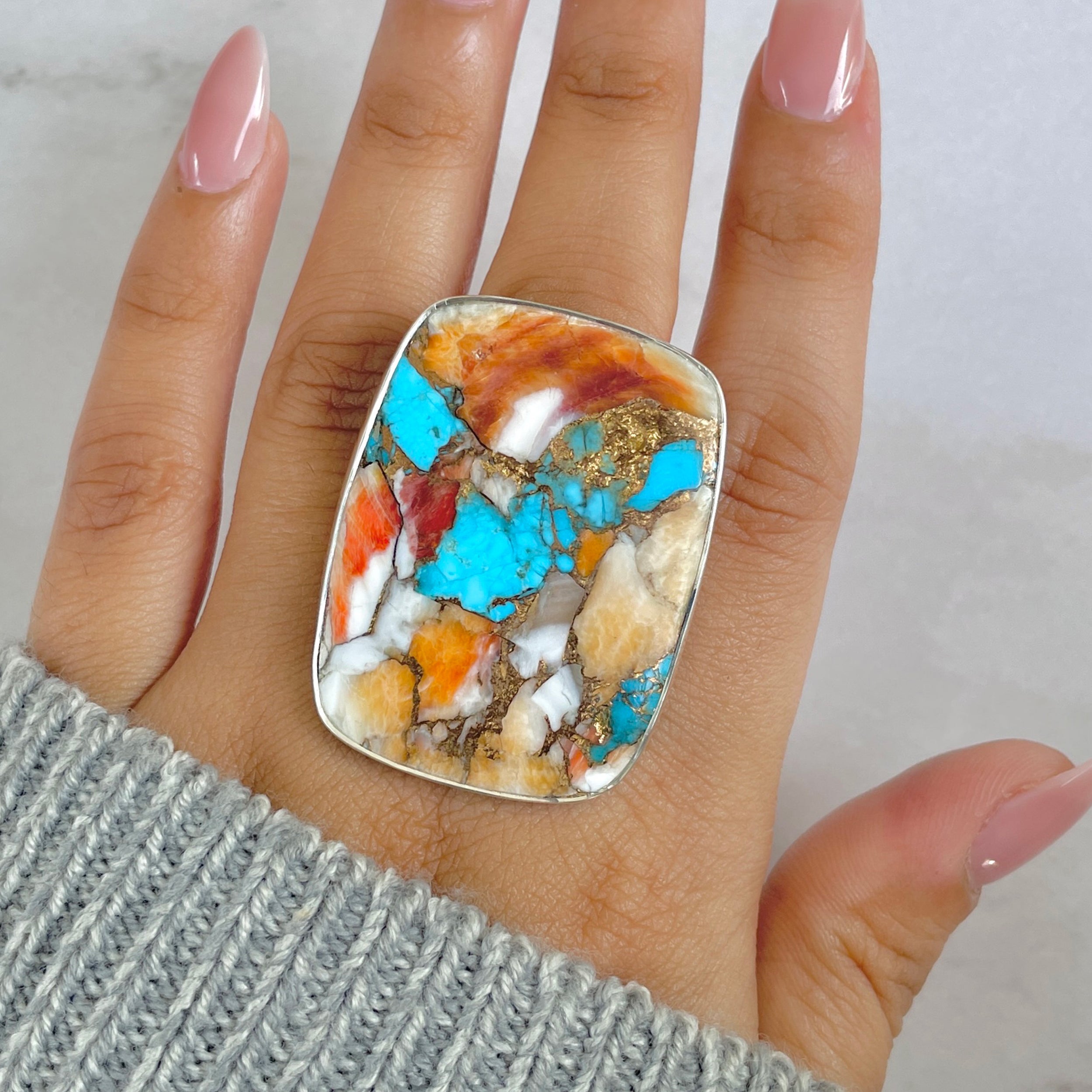 Spiny Oyster Turquoise Ring-(TRO-R-204.)