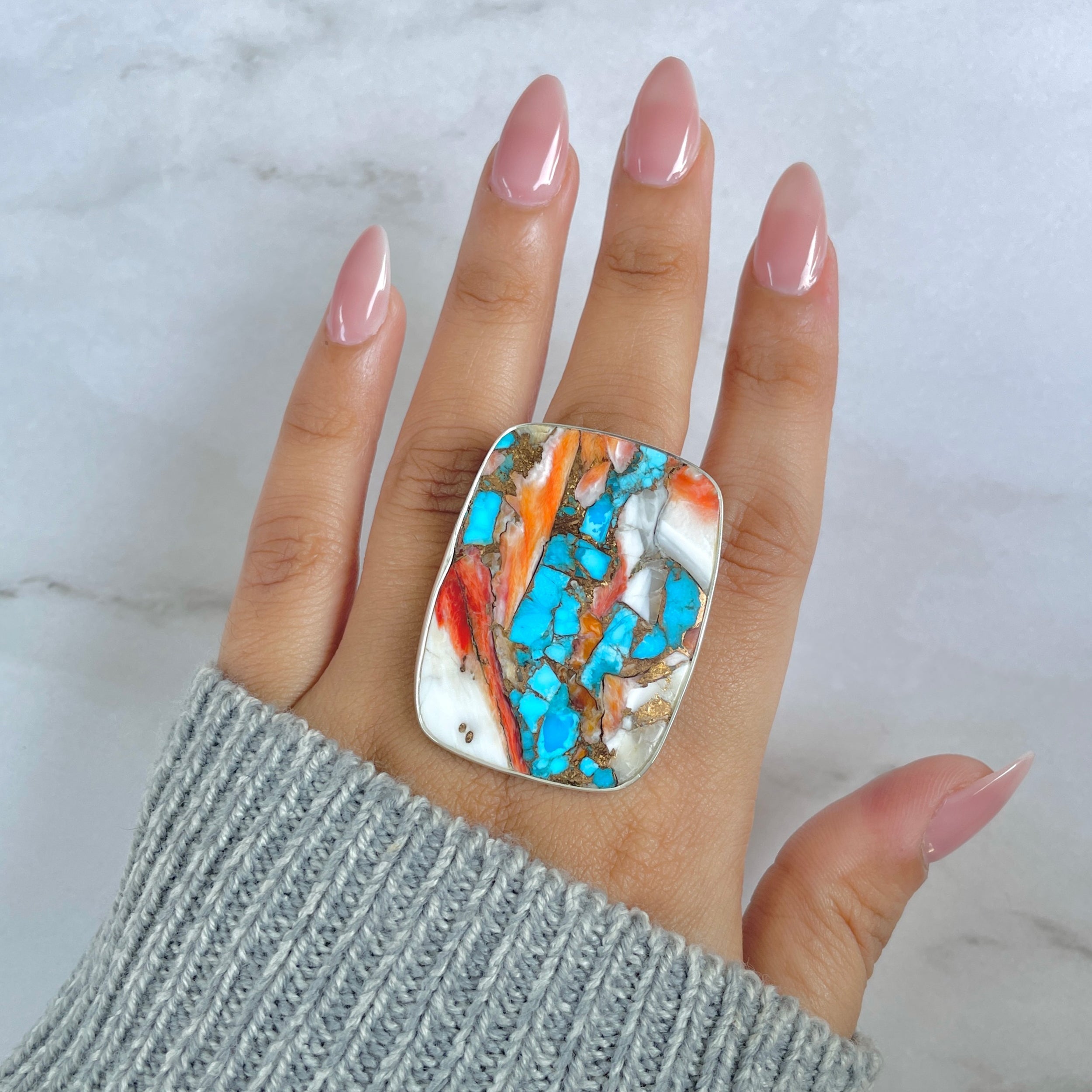 Spiny Oyster Turquoise Ring-(TRO-R-205.)