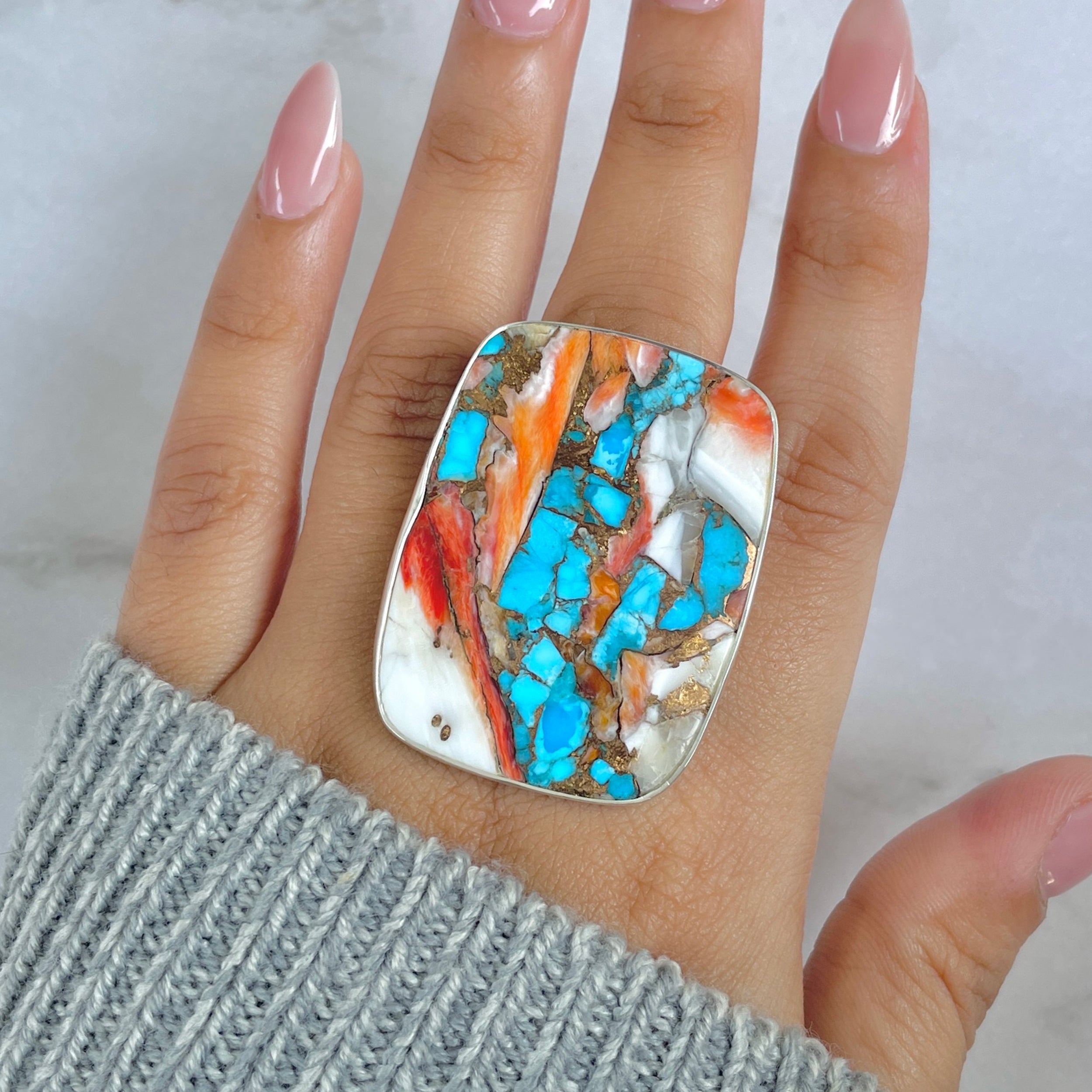 Spiny Oyster Turquoise Ring-(TRO-R-205.)