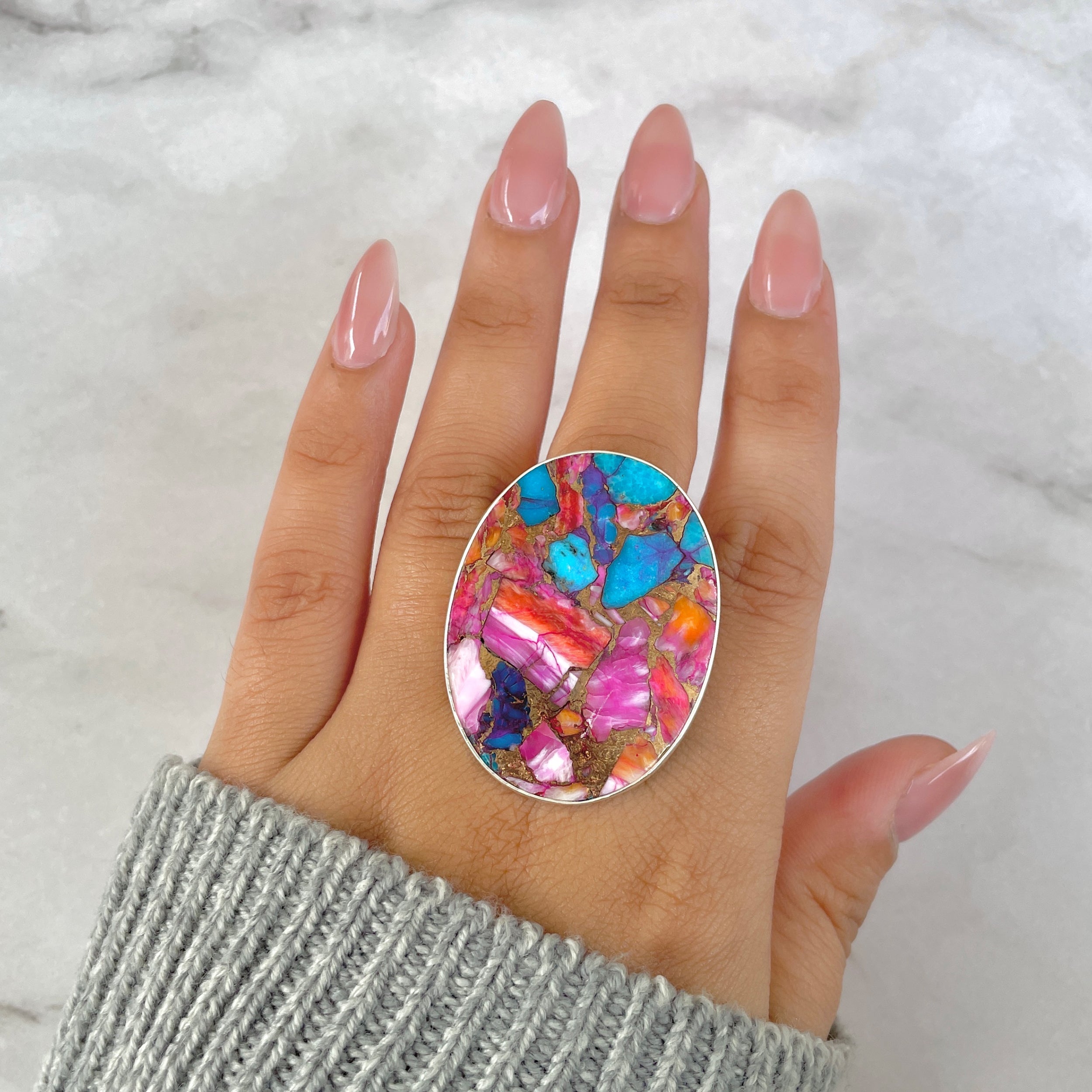 Spiny Oyster Turquoise Ring-(TRO-R-206.)