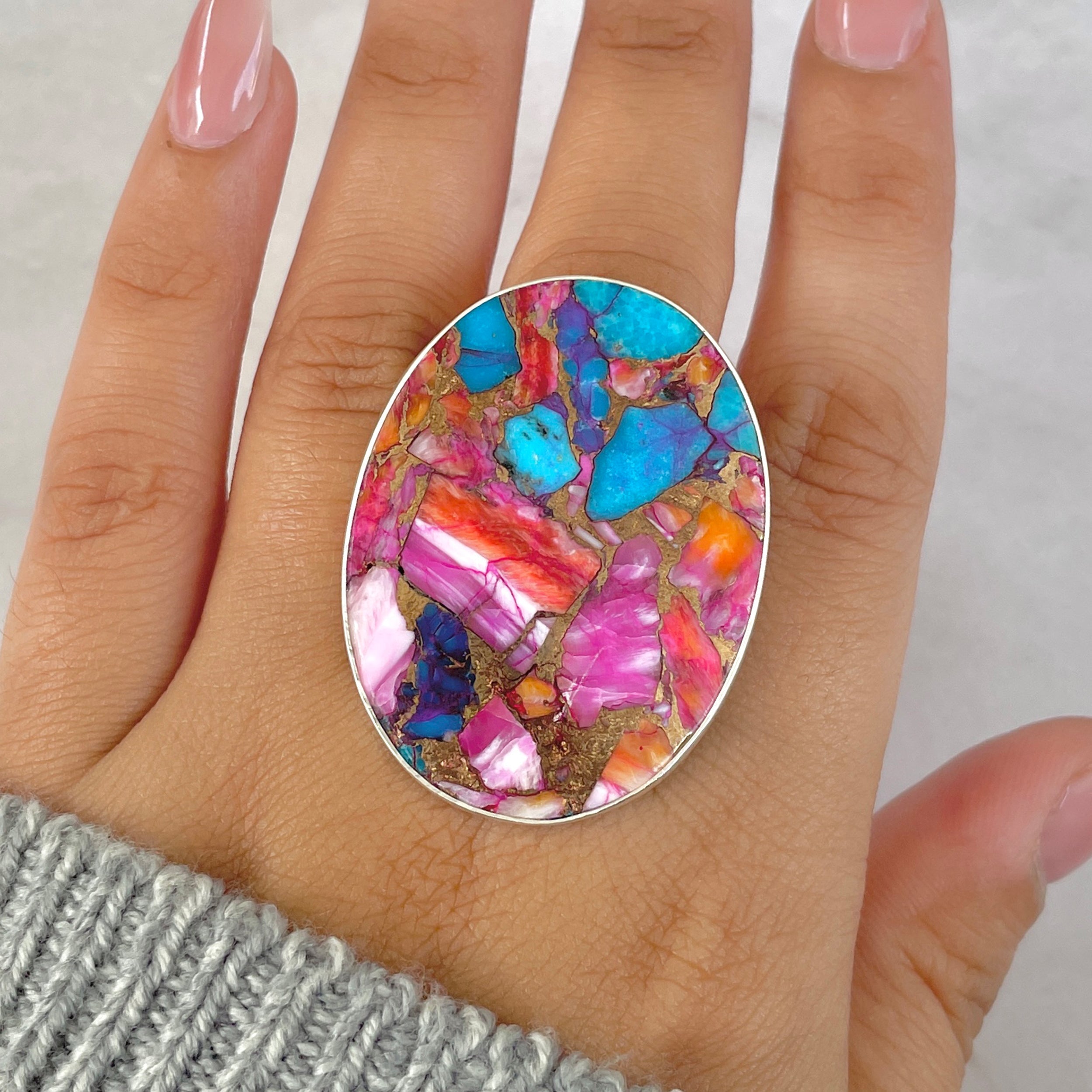 Spiny Oyster Turquoise Ring-(TRO-R-206.)