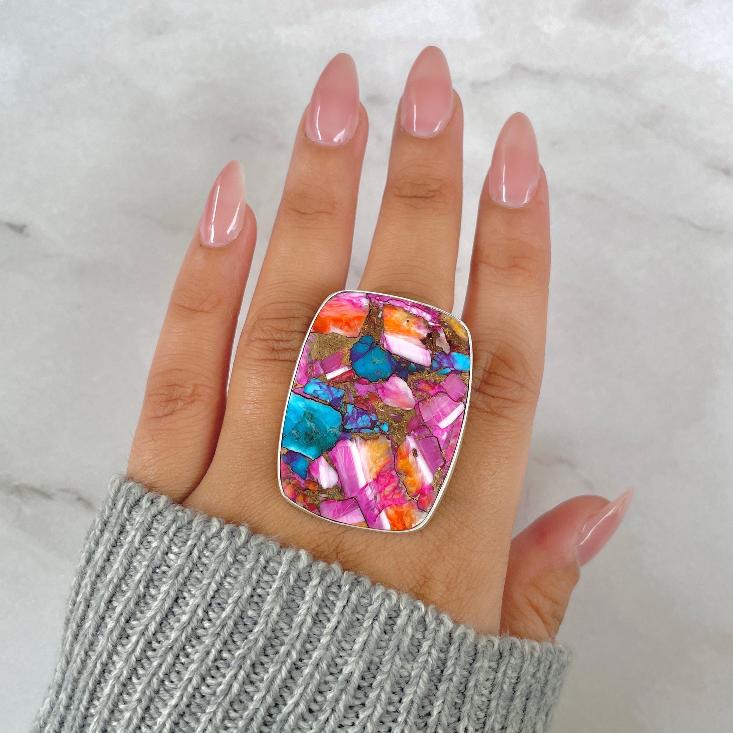 Spiny Oyster Turquoise Ring-(TRO-R-207.)