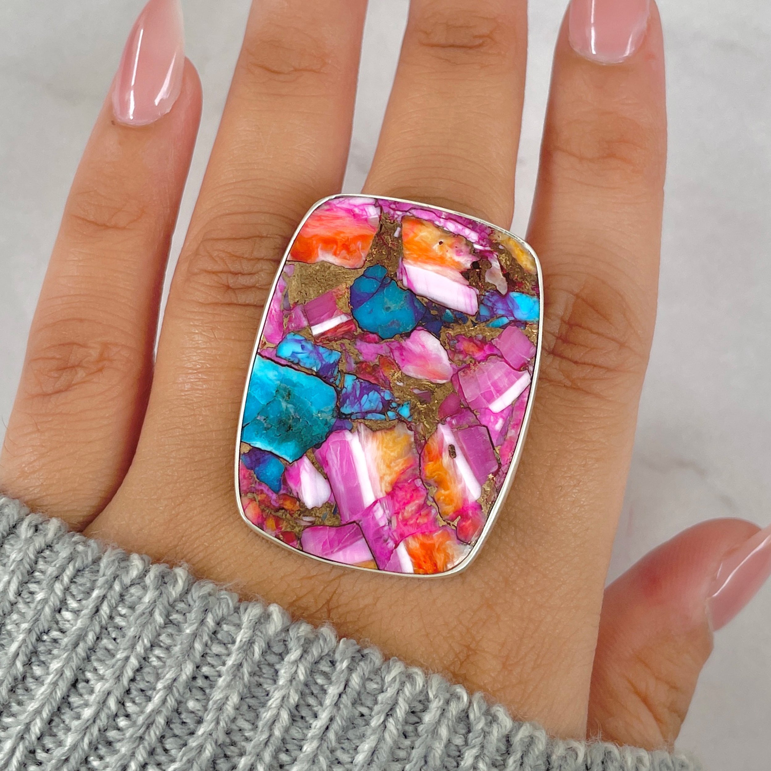 Spiny Oyster Turquoise Ring-(TRO-R-207.)