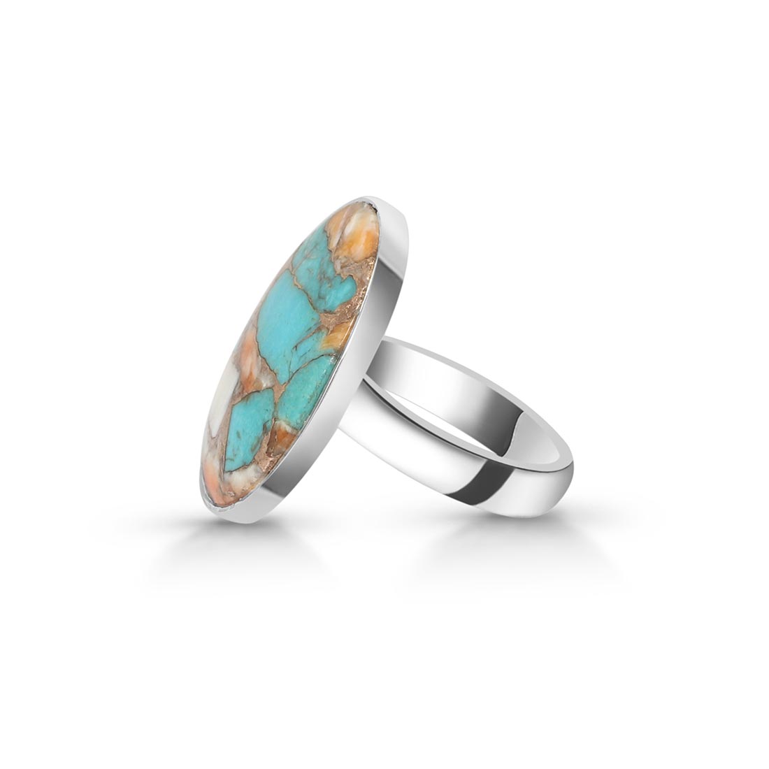 Spiny Oyster Turquoise Adjustable Ring-(TRO-R-36.)