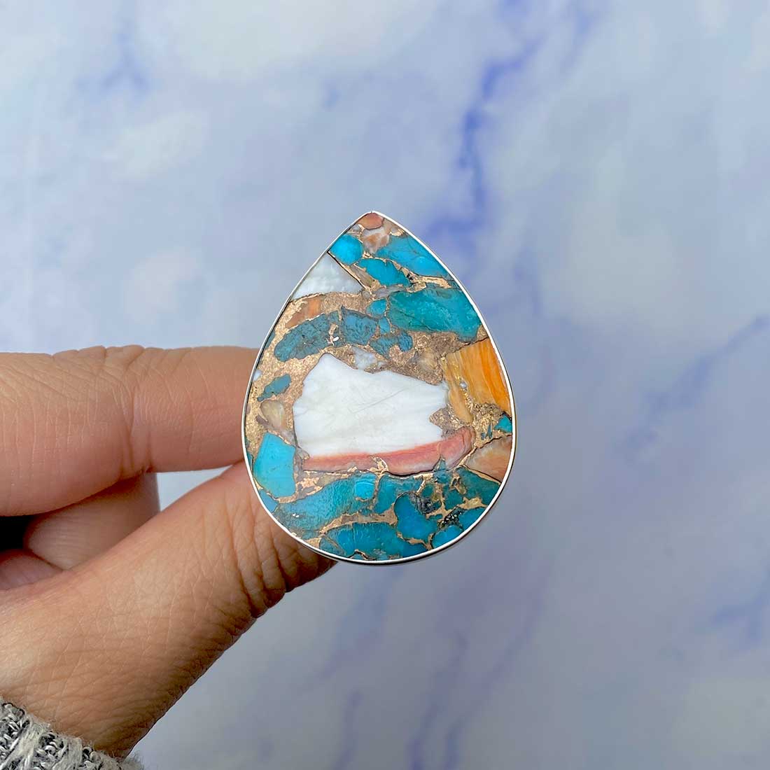 Spiny Oyster Turquoise Adjustable Ring-(TRO-R-57.)