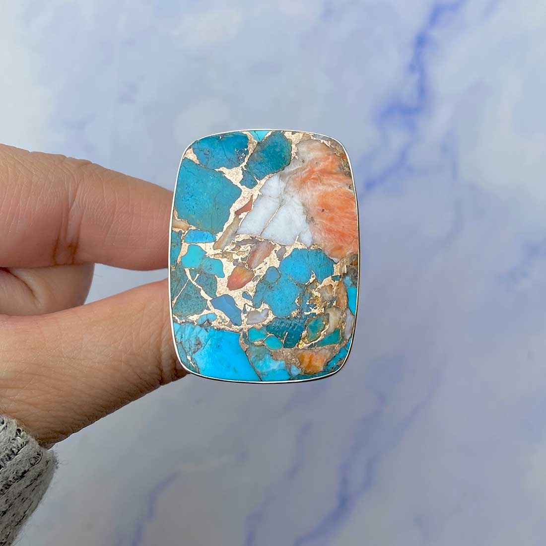 Spiny Oyster Turquoise Adjustable Ring-(TRO-R-58.)