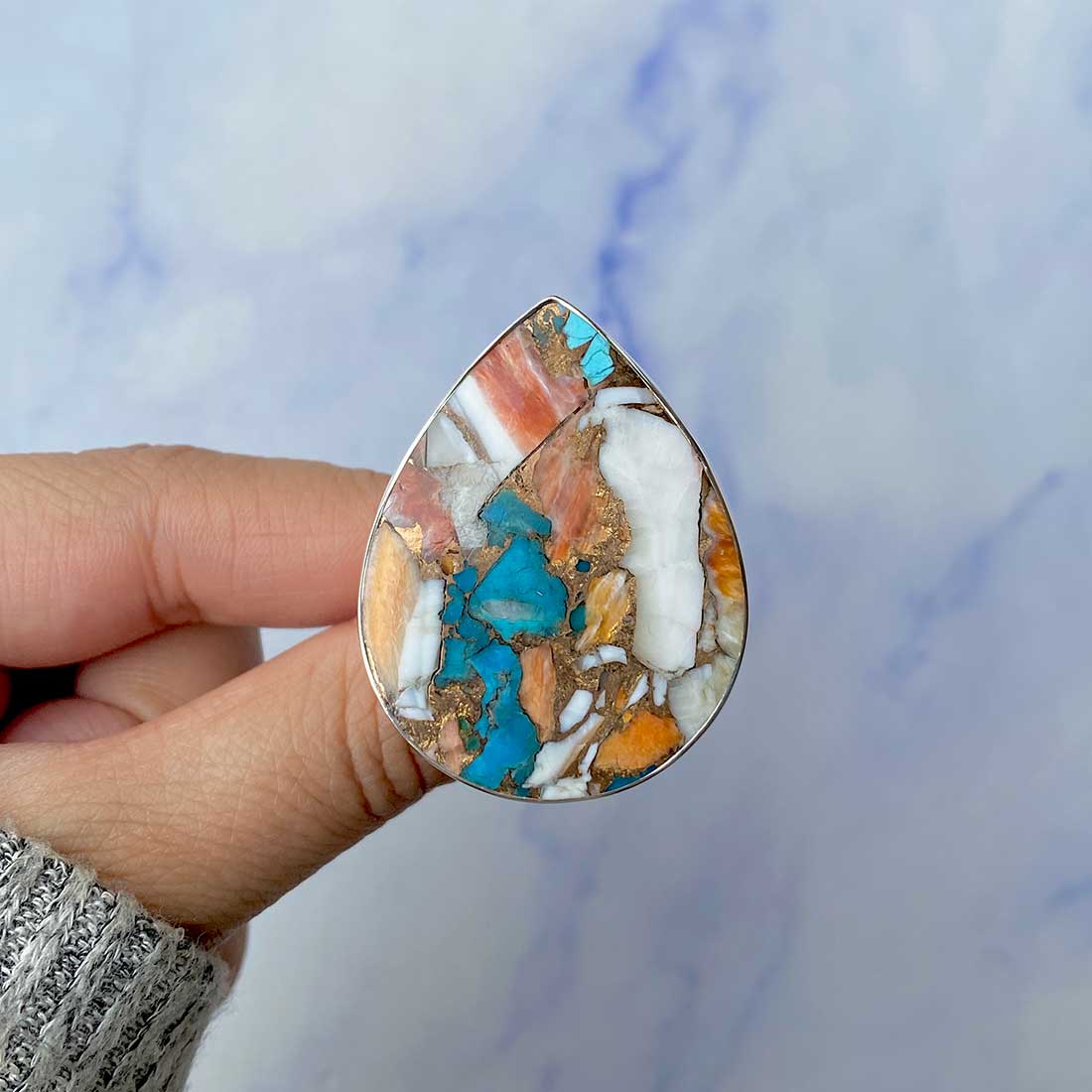 Spiny Oyster Turquoise Adjustable Ring-(TRO-R-67.)