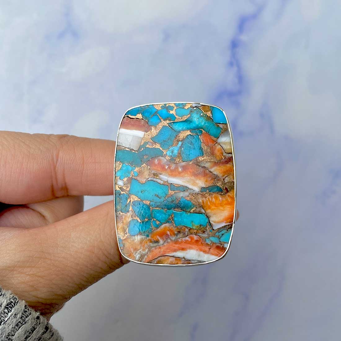 Spiny Oyster Turquoise Adjustable Ring-(TRO-R-74.)