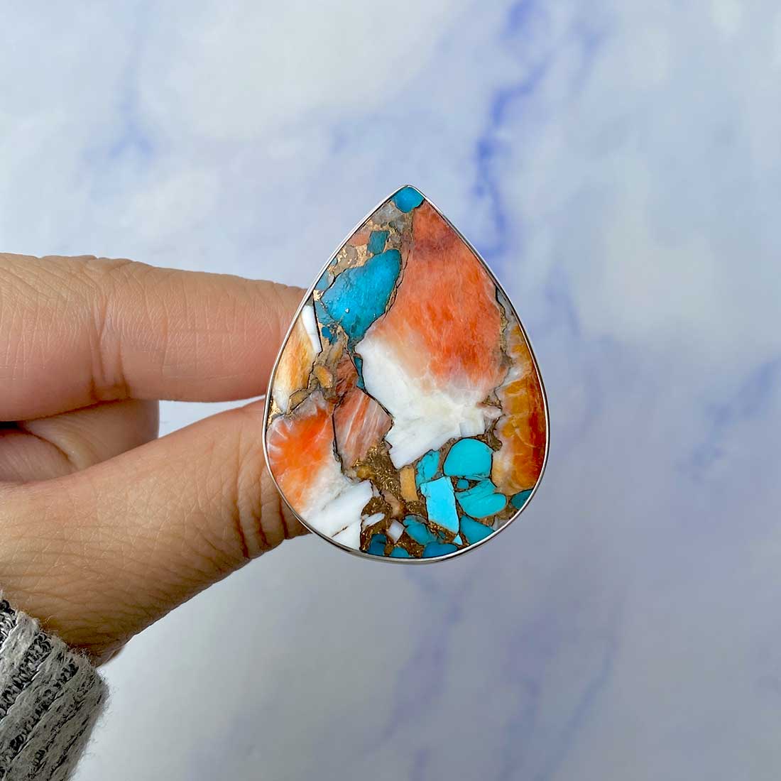 Spiny Oyster Turquoise Adjustable Ring-(TRO-R-81.)