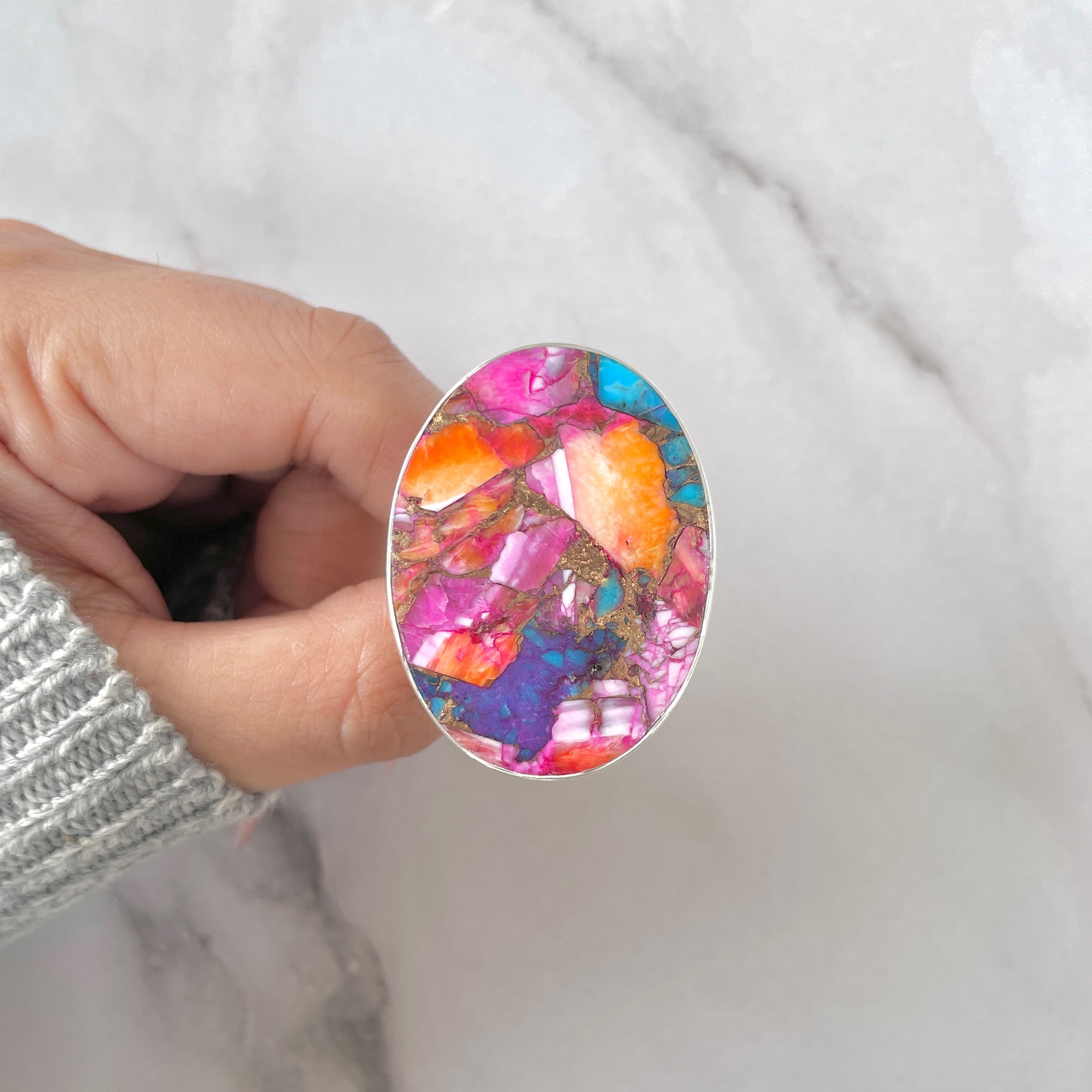 Spiny Oyster Turquoise Ring-(TRO-R-91.)