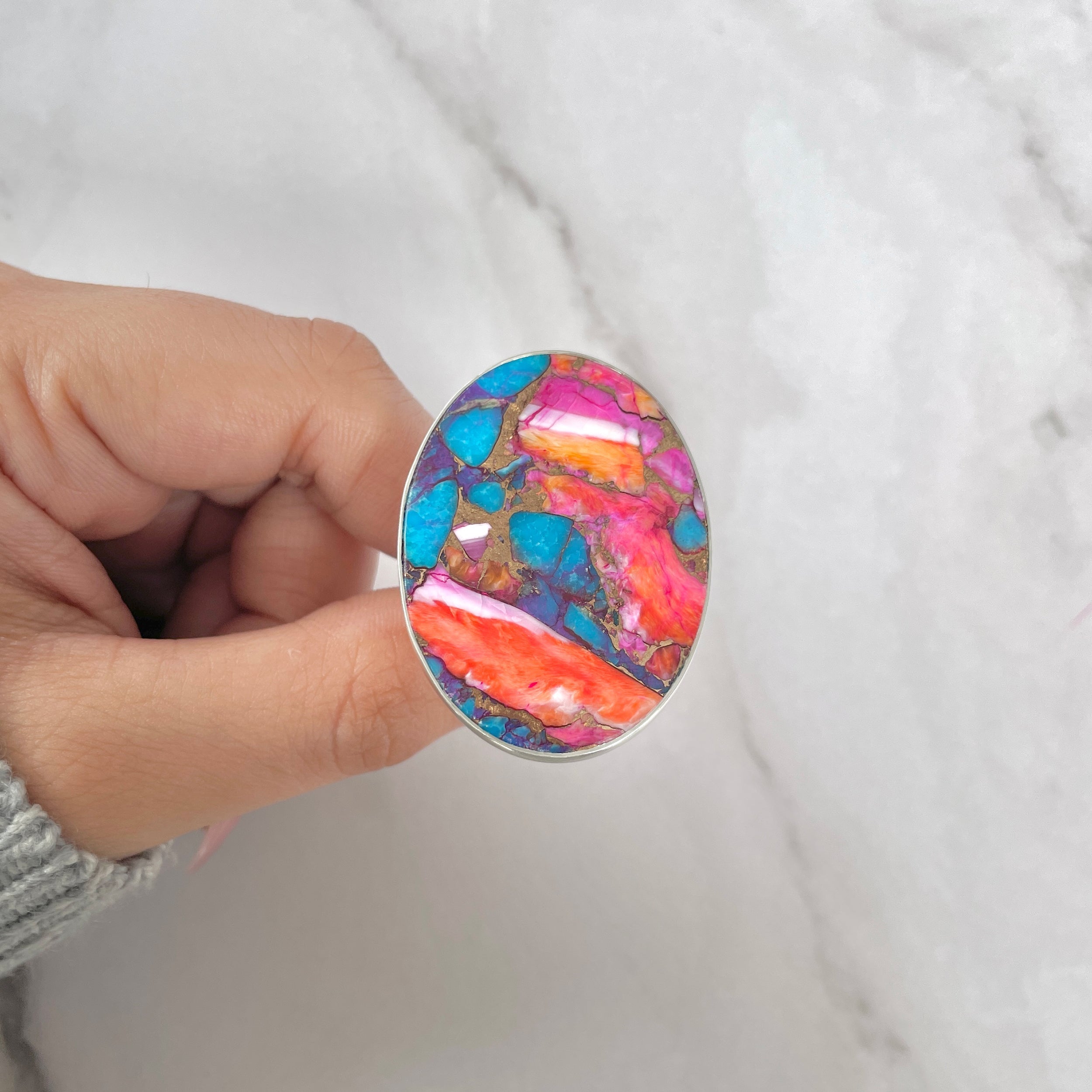 Spiny Oyster Turquoise Ring-(TRO-R-92.)